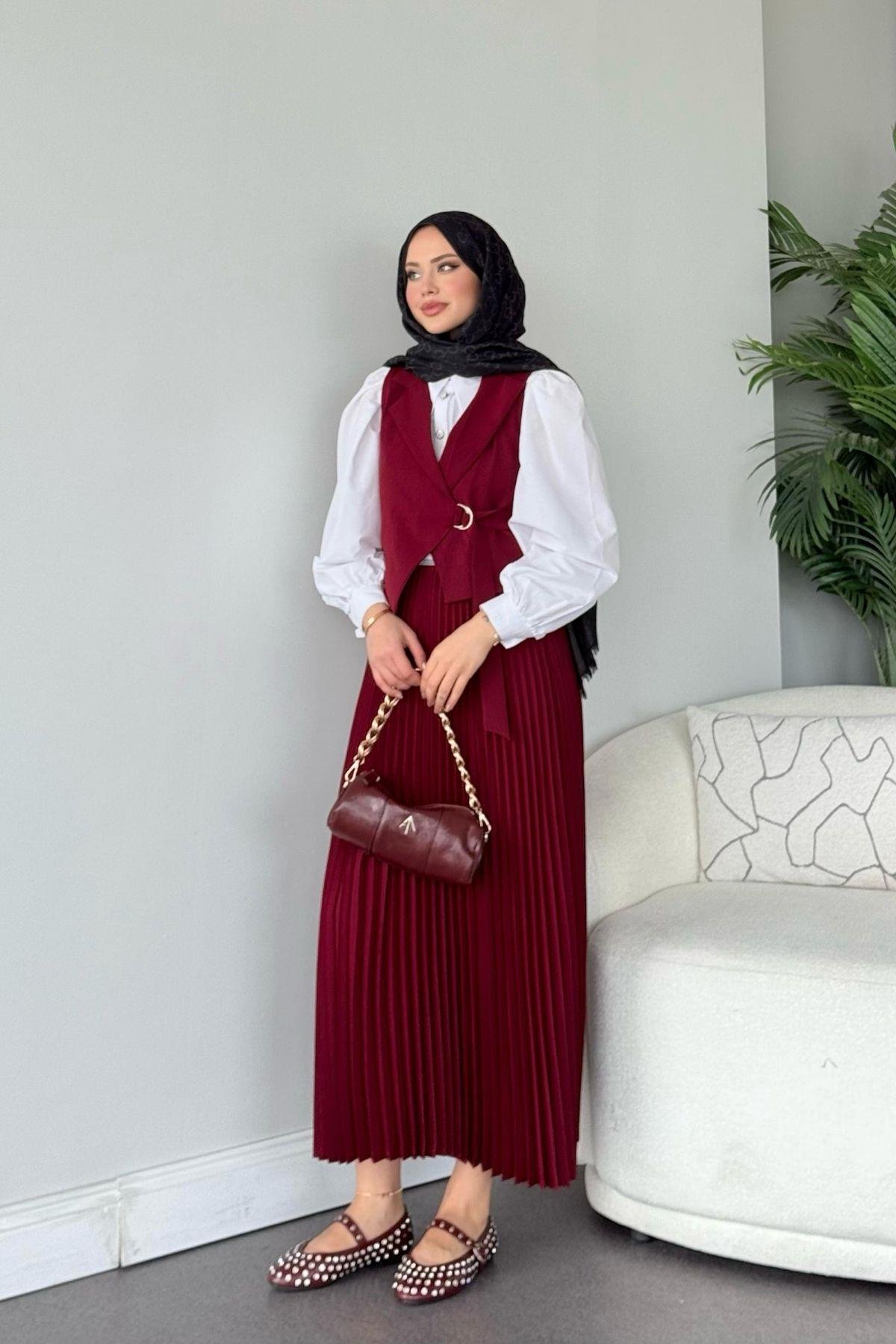 Tuana Etekli Takım Bordo, Fiyatları Tuana Etekli Takım Bordo- Haza Moda 