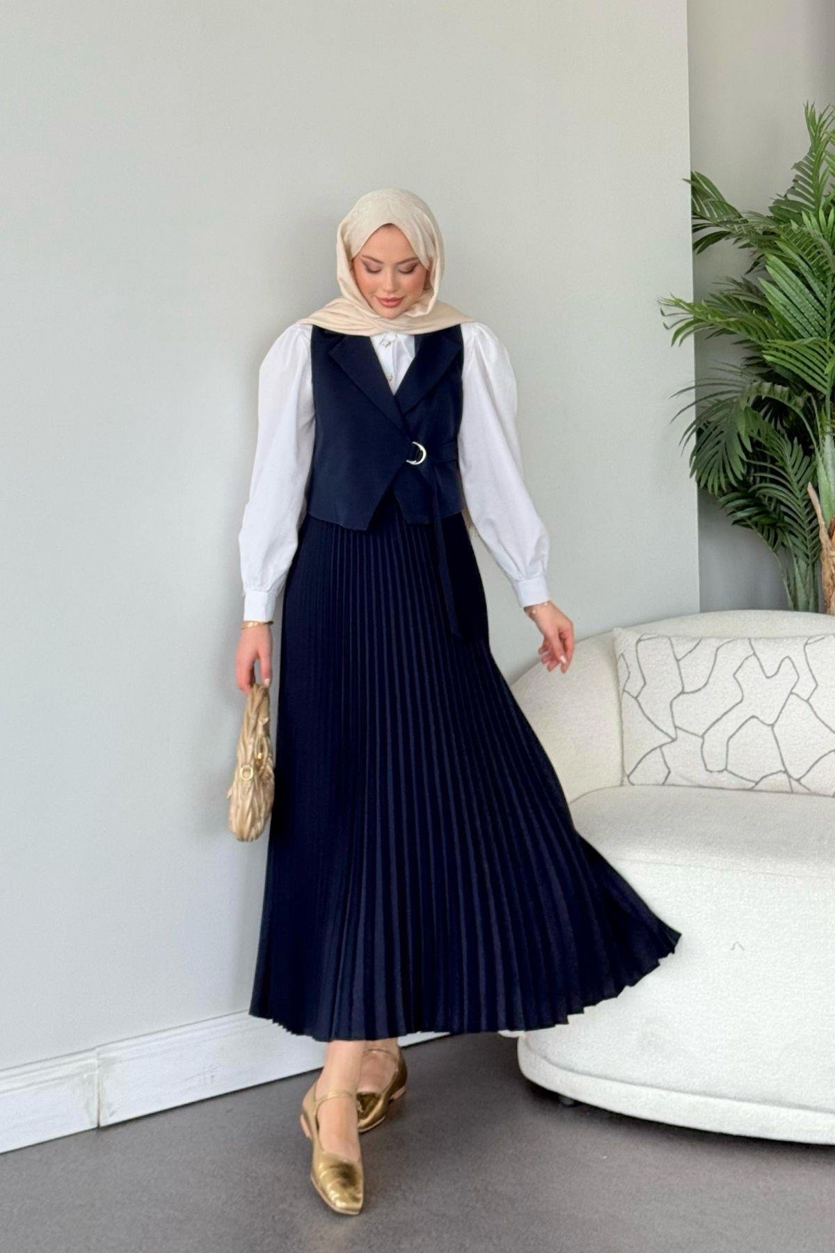 Tuana Etekli Takım Lacivert, Fiyatları Tuana Etekli Takım Lacivert- Haza Moda 