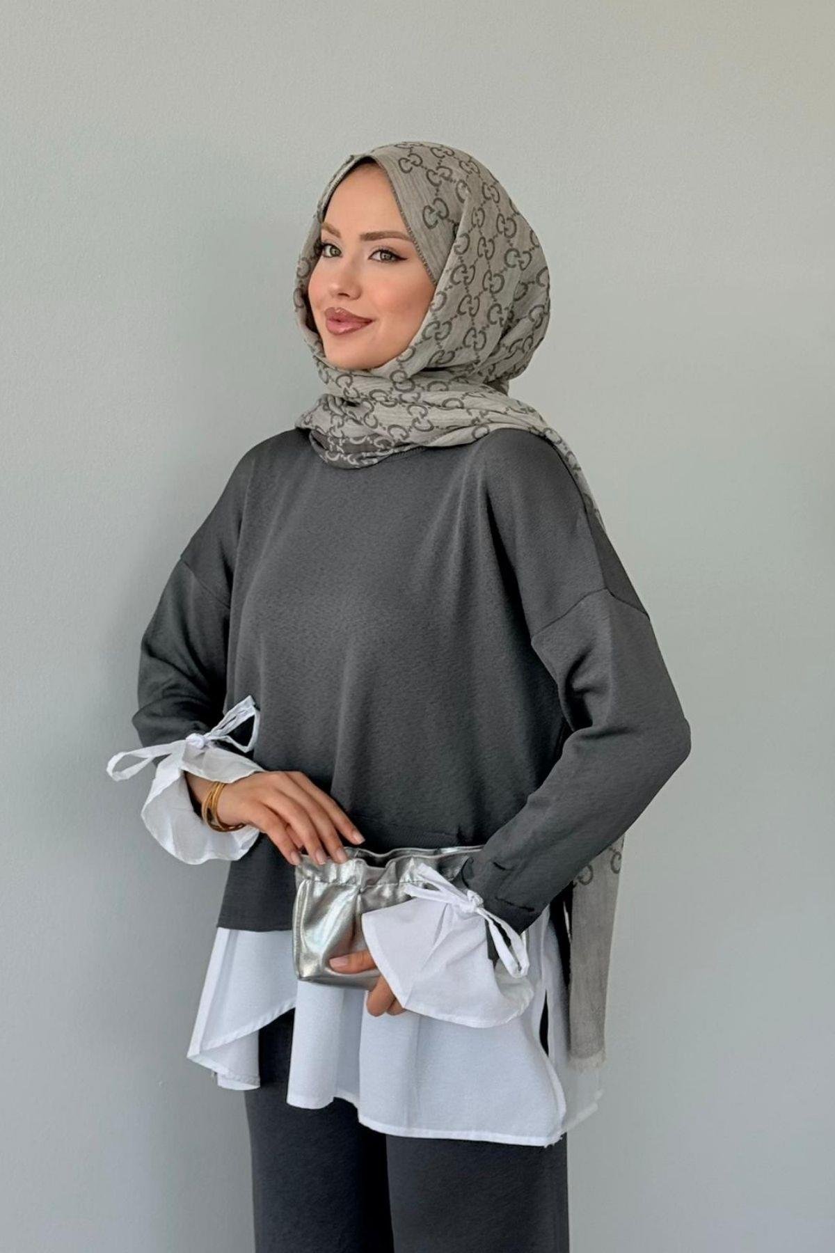 Turuva Gömlek Detaylı Triko Takım Füme, Fiyatları Turuva Gömlek Detaylı Triko Takım Füme- Haza Moda 