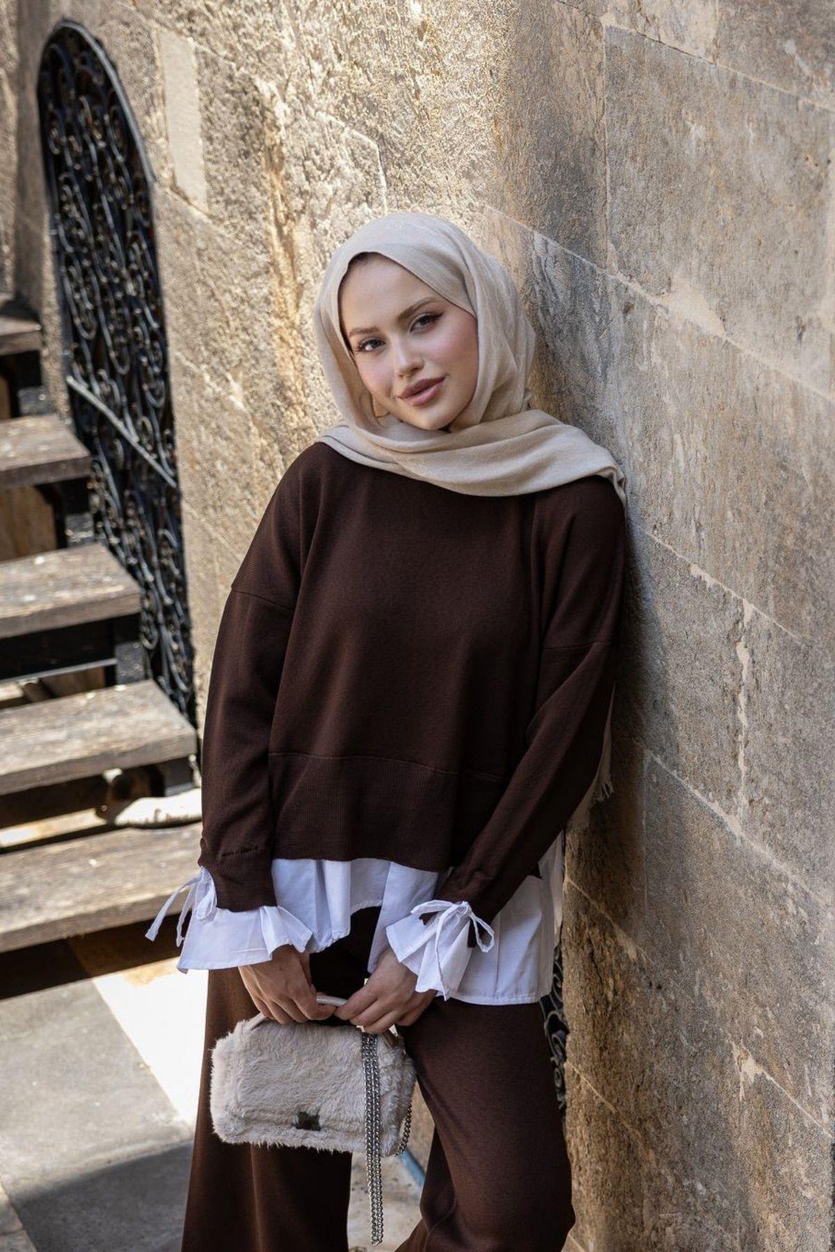 Turuva Gömlek Detaylı Triko Takım Kahve, Fiyatları Turuva Gömlek Detaylı Triko Takım Kahve- Haza Moda 