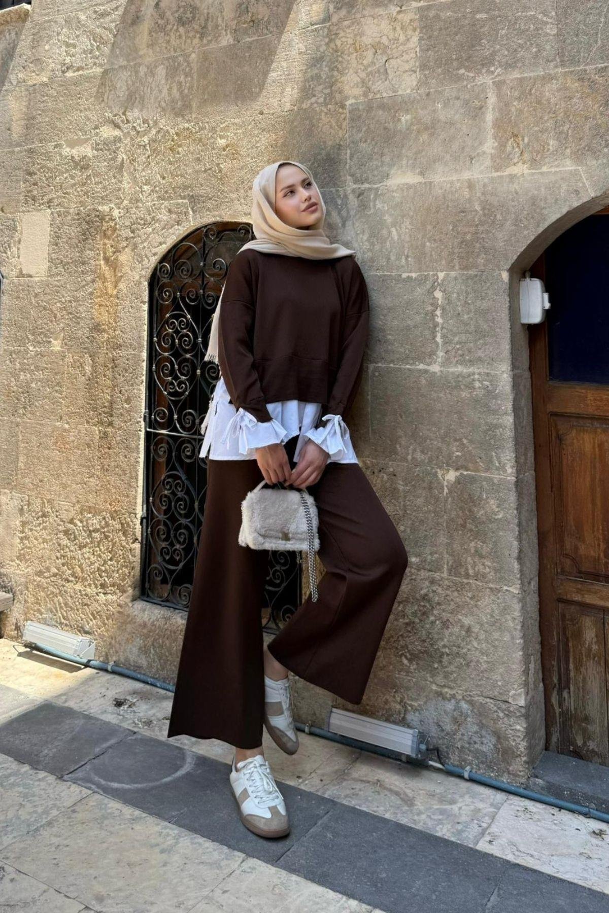 Turuva Gömlek Detaylı Triko Takım Kahve, Fiyatları Turuva Gömlek Detaylı Triko Takım Kahve- Haza Moda 