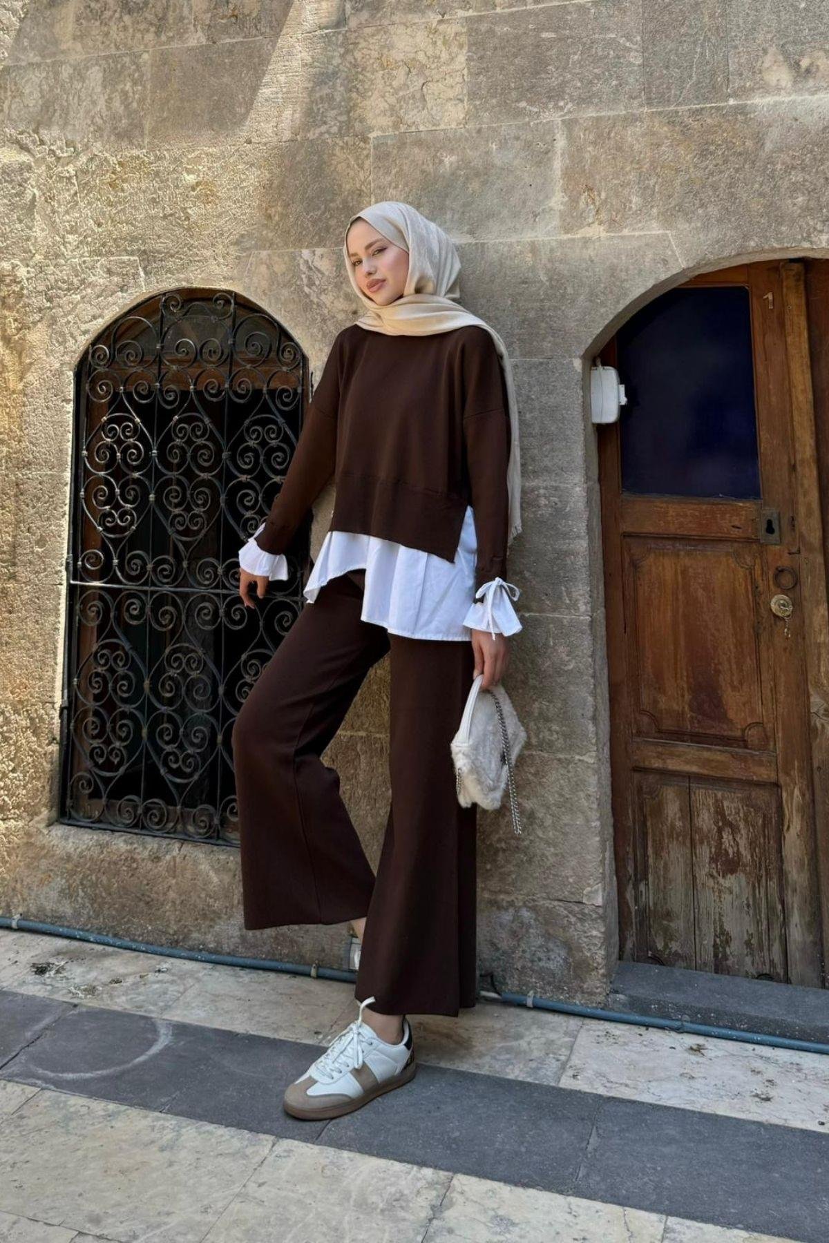 Turuva Gömlek Detaylı Triko Takım Kahve, Fiyatları Turuva Gömlek Detaylı Triko Takım Kahve- Haza Moda 