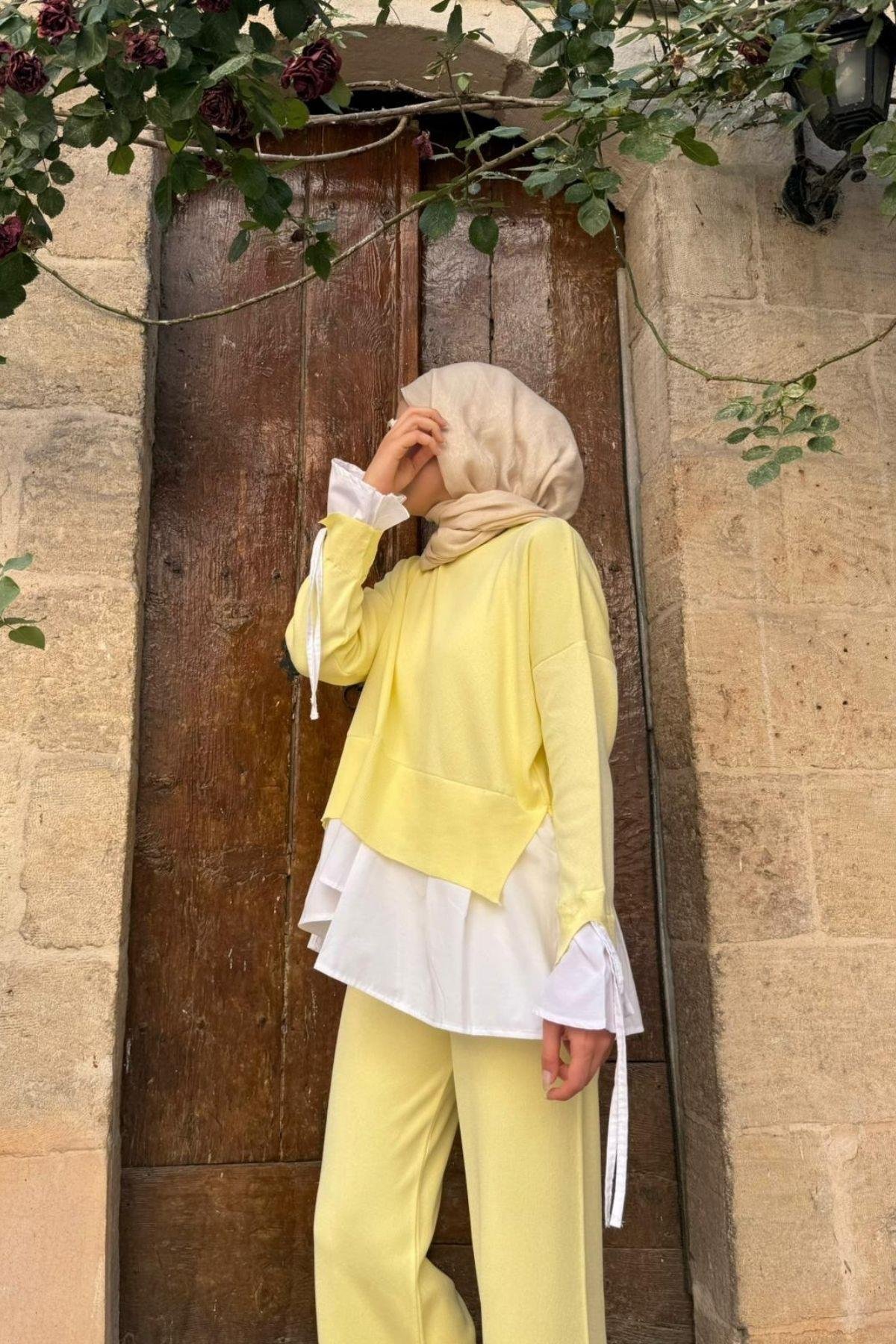 Turuva Gömlek Detaylı Triko Takım Sarı, Fiyatları Turuva Gömlek Detaylı Triko Takım Sarı - Haza Moda 