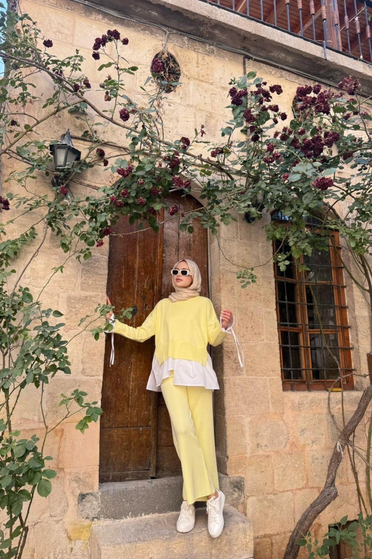 Turuva Gömlek Detaylı Triko Takım Sarı, Fiyatları Turuva Gömlek Detaylı Triko Takım Sarı - Haza Moda 