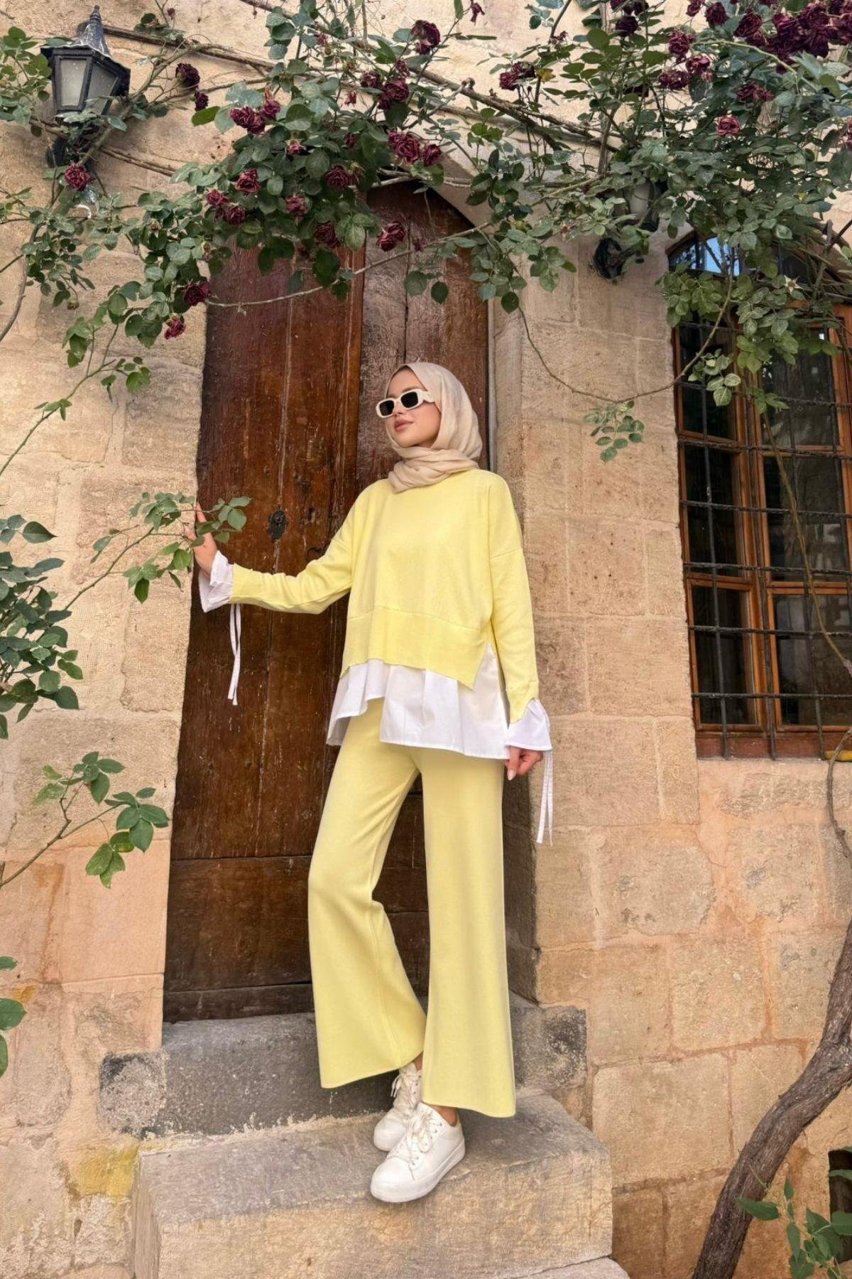 Turuva Gömlek Detaylı Triko Takım Sarı, Fiyatları Turuva Gömlek Detaylı Triko Takım Sarı - Haza Moda 