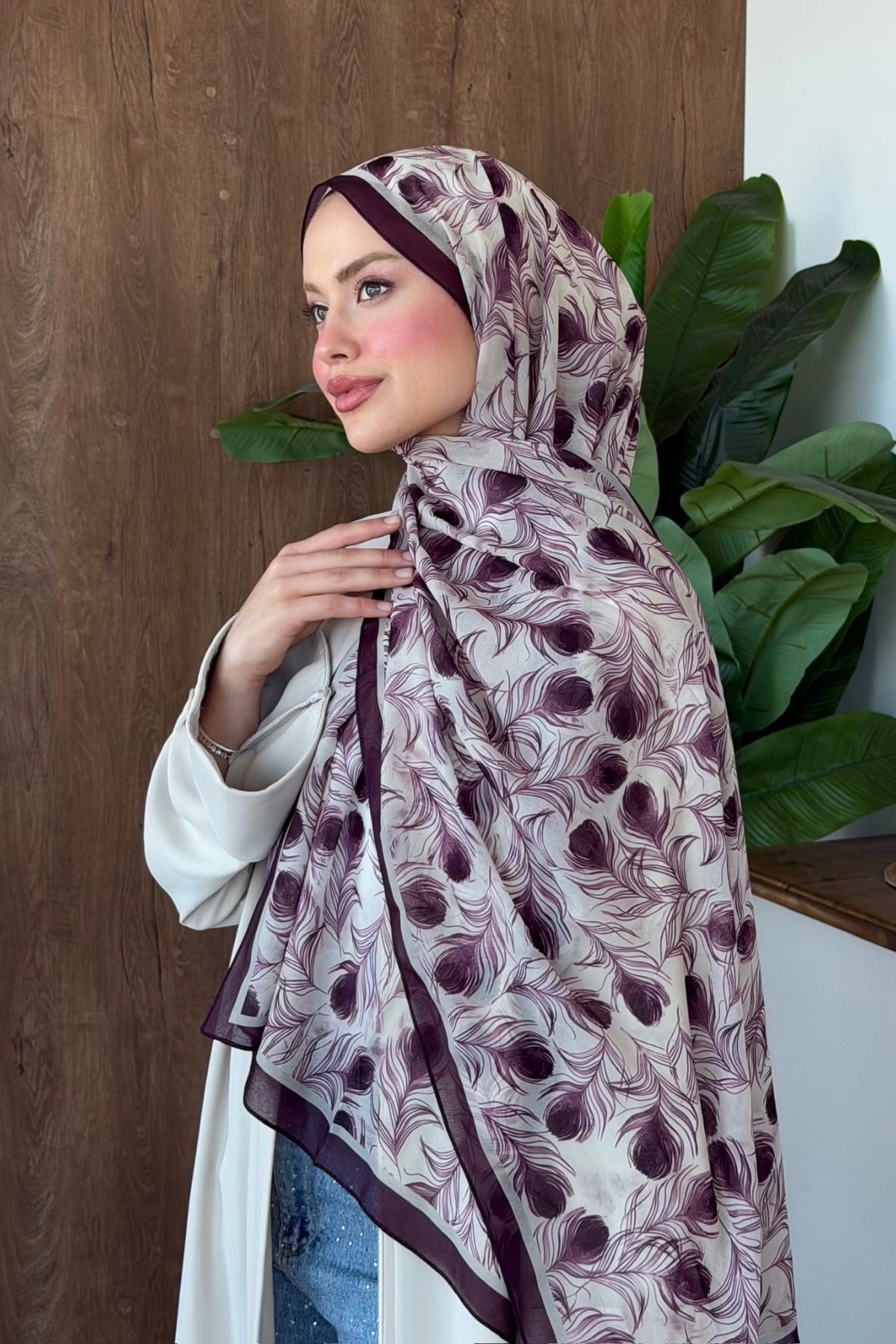 Tüy Desenli Şal Mürdüm, Fiyatları Tüy Desenli Şal Mürdüm| Haza Moda
