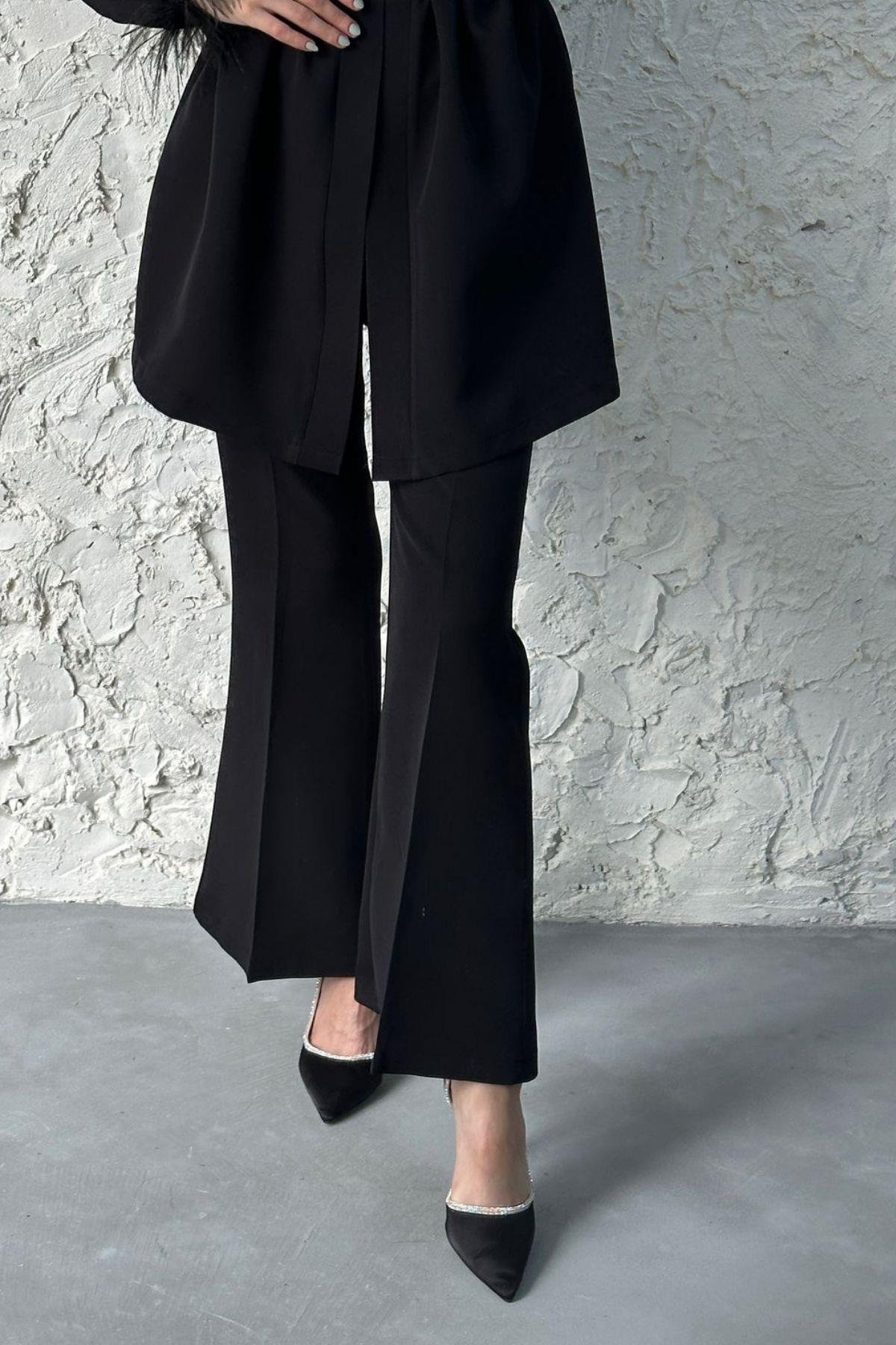 Tüylü Kimonolu Takım Siyah, Fiyatları Tüylü Kimonolu Takım Siyah – Haza Moda | Tesettür Giyim