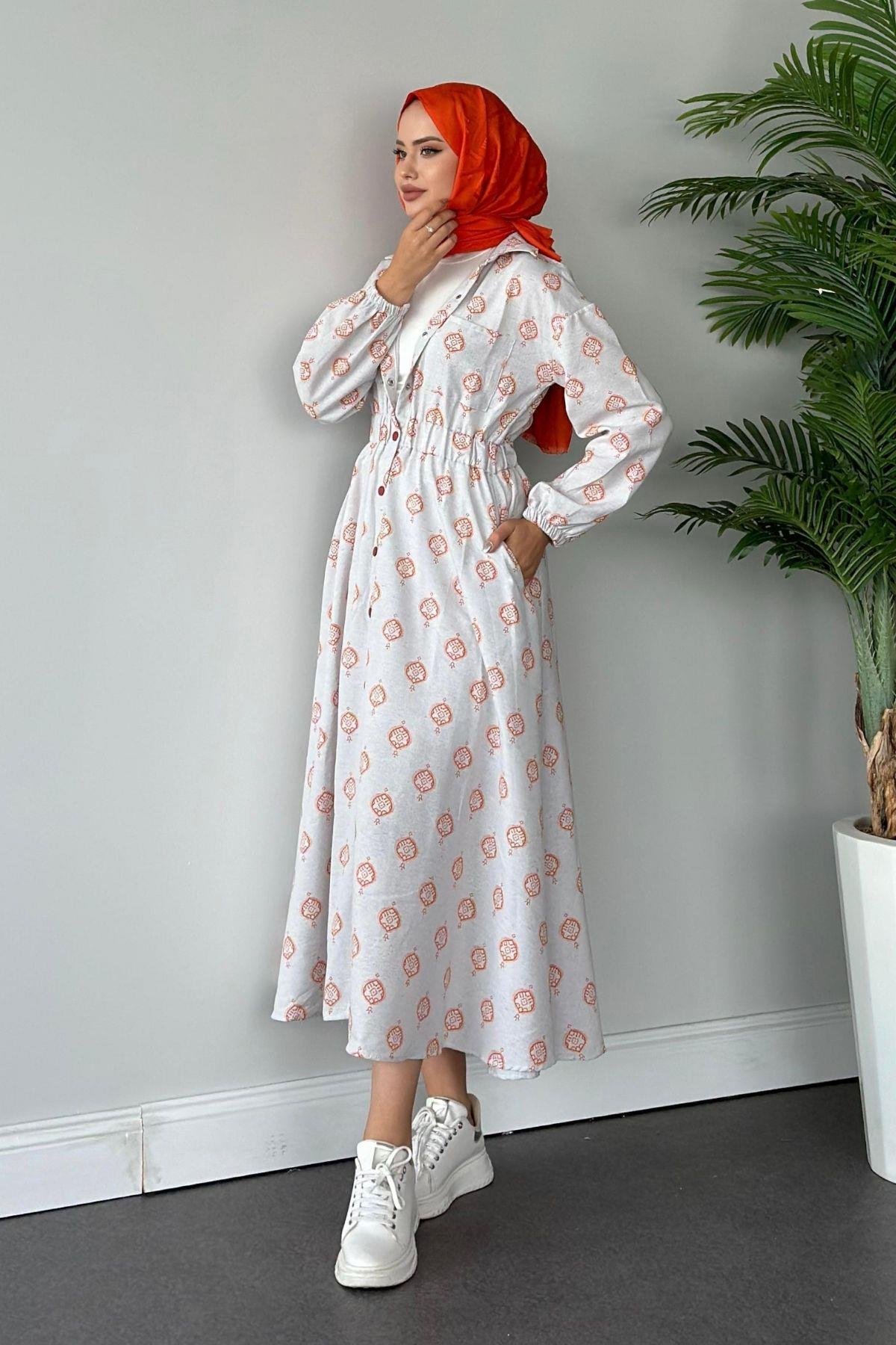 Üçgen Desen Elbise Turuncu, Fiyatları 