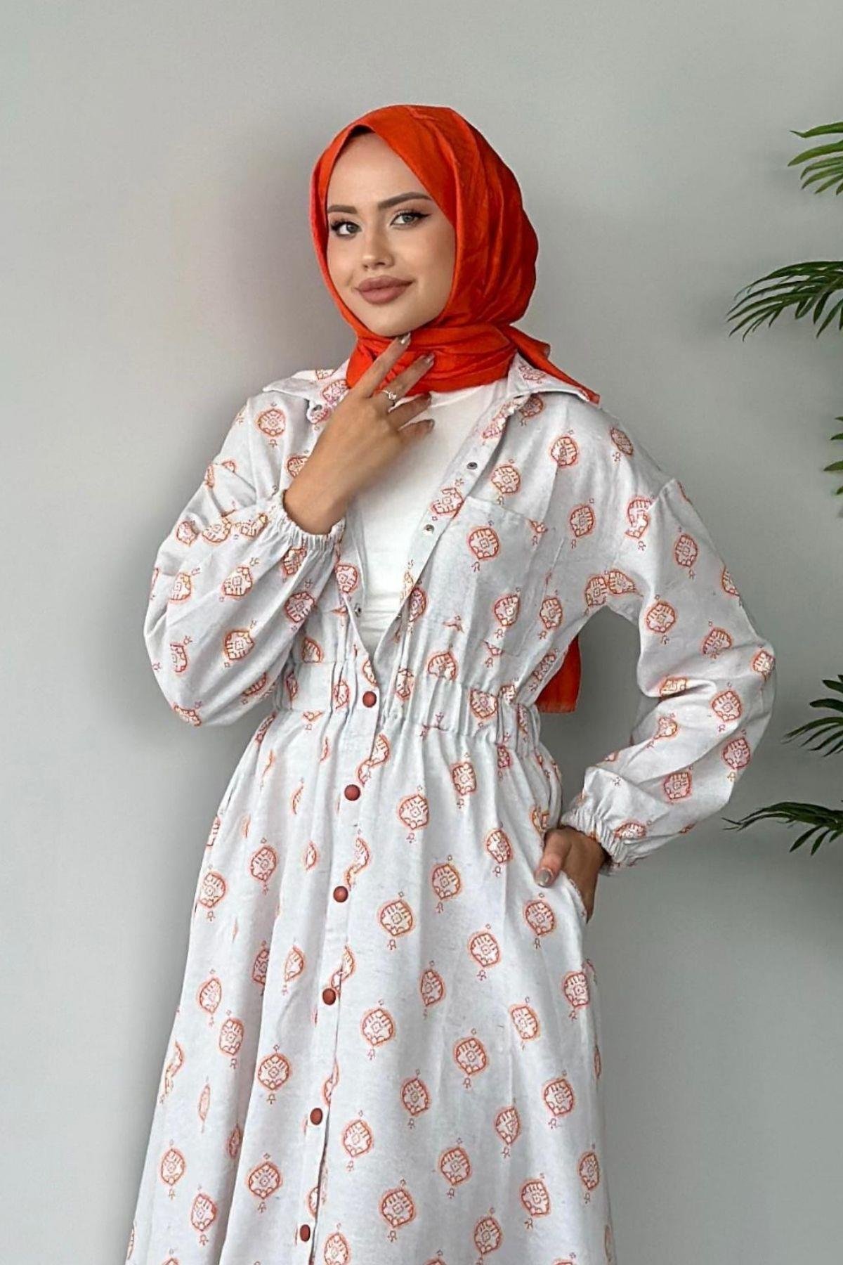 Üçgen Desen Elbise Turuncu, Fiyatları 