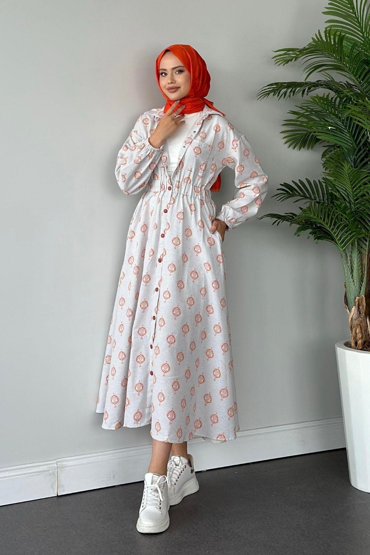 Üçgen Desen Elbise Turuncu, Fiyatları 