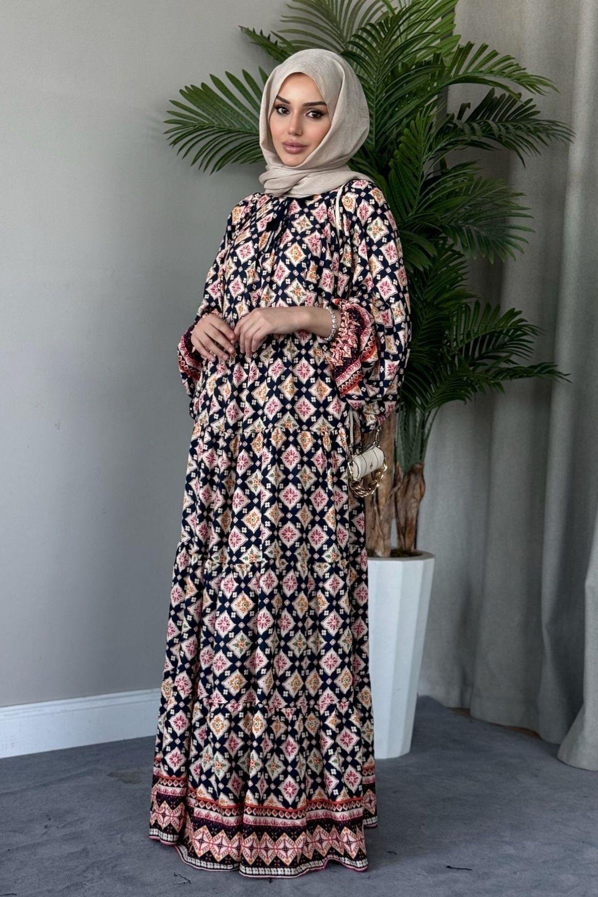 Üçgen Desen Viskon Elbise Siyah, Fiyatları 