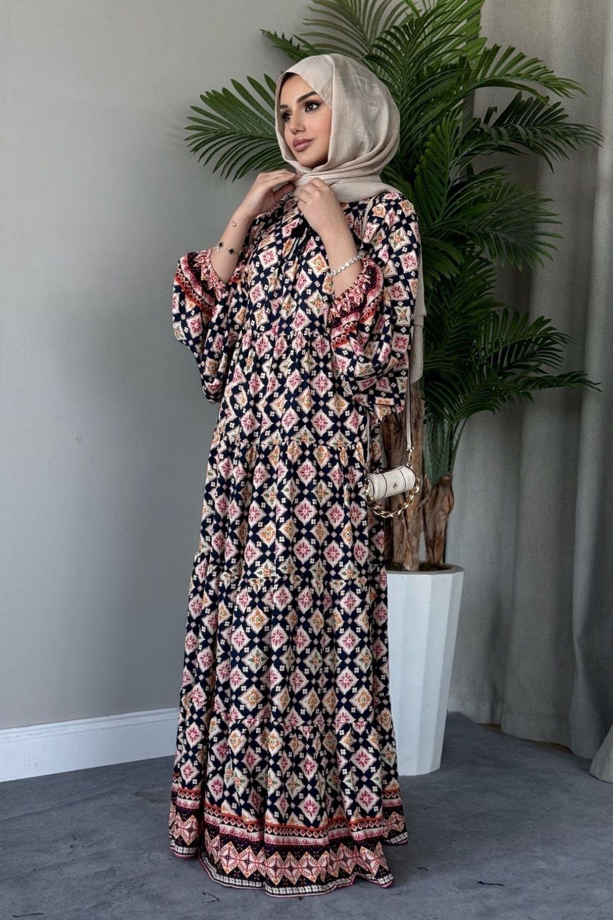 Üçgen Desen Viskon Elbise Siyah, Fiyatları 