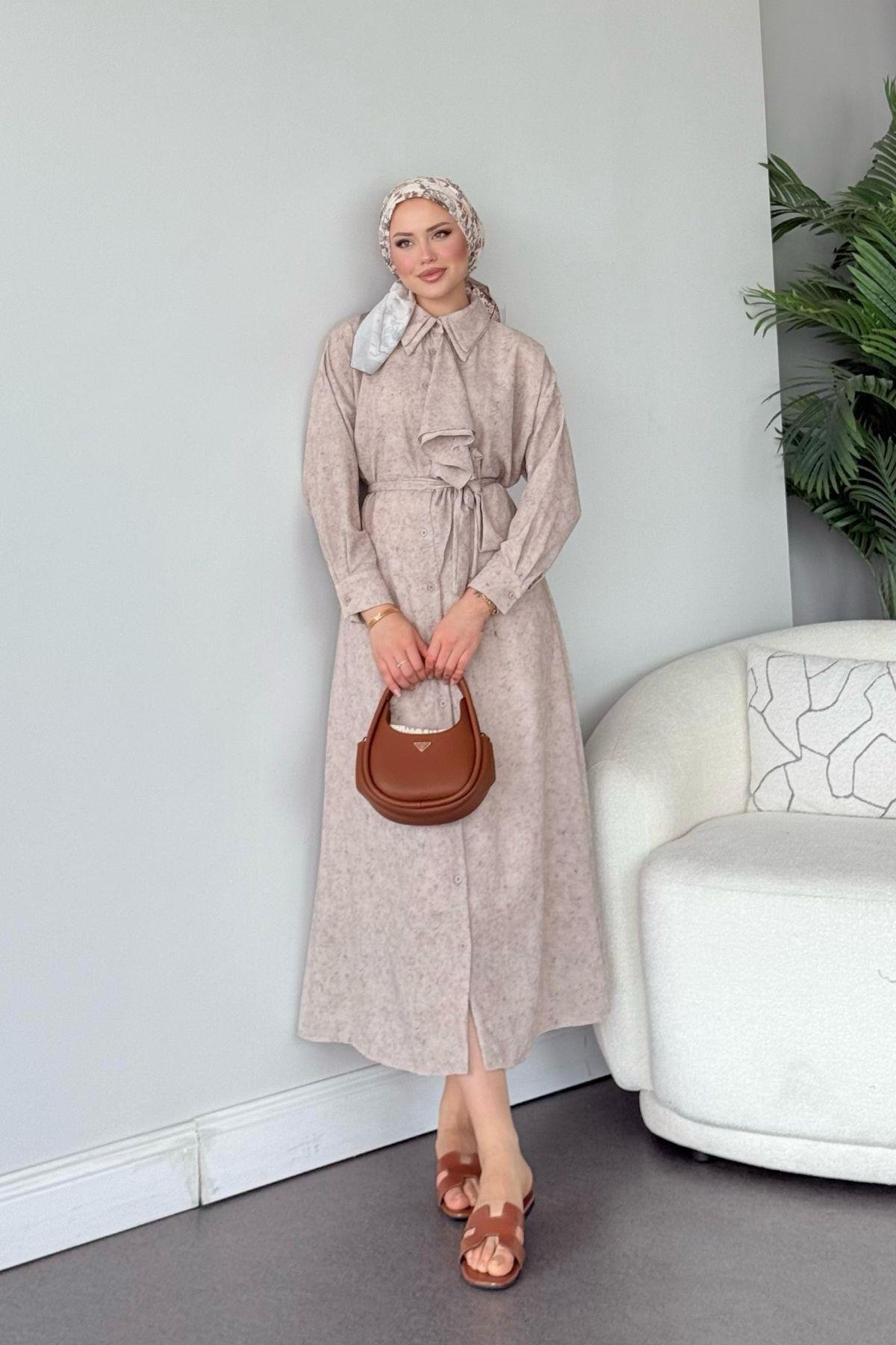 Urla Fırfırlı Elbise Bej, Fiyatları Urla Fırfırlı Elbise Bej