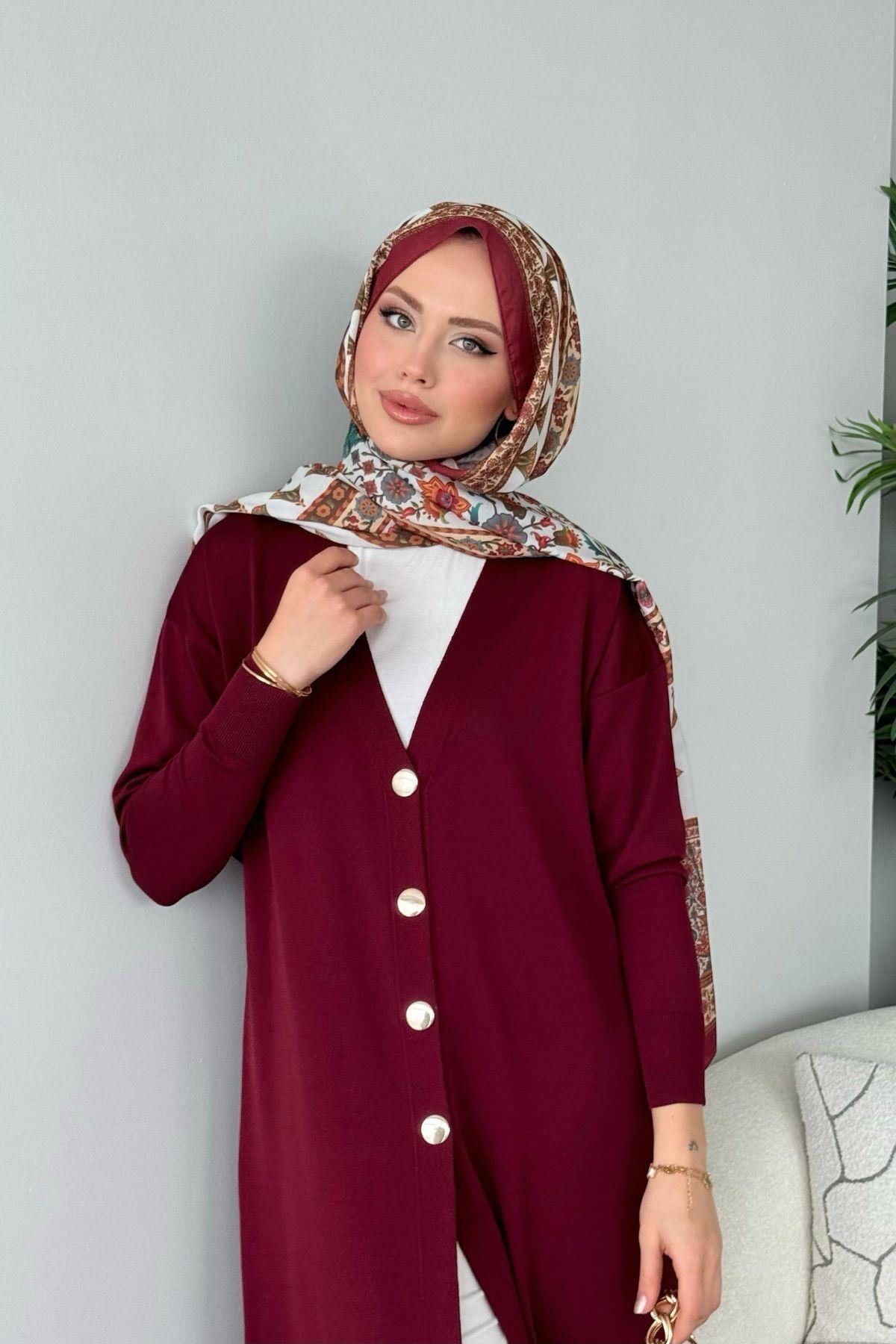 Uzun Soğuk İp Hırka Bordo, Fiyatları Uzun Soğuk İp Hırka Bordo- Haza Moda 