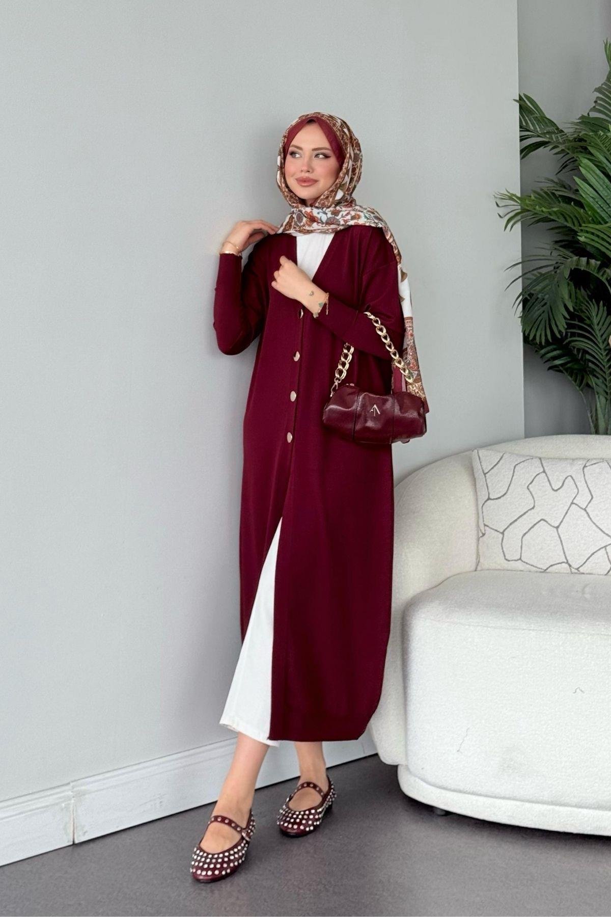 Uzun Soğuk İp Hırka Bordo, Fiyatları Uzun Soğuk İp Hırka Bordo- Haza Moda 