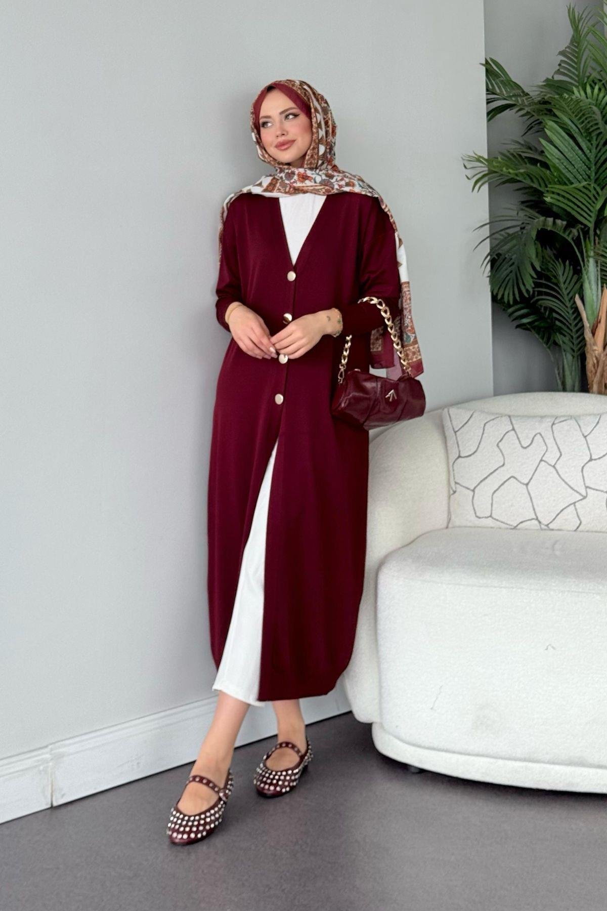 Uzun Soğuk İp Hırka Bordo, Fiyatları Uzun Soğuk İp Hırka Bordo- Haza Moda 