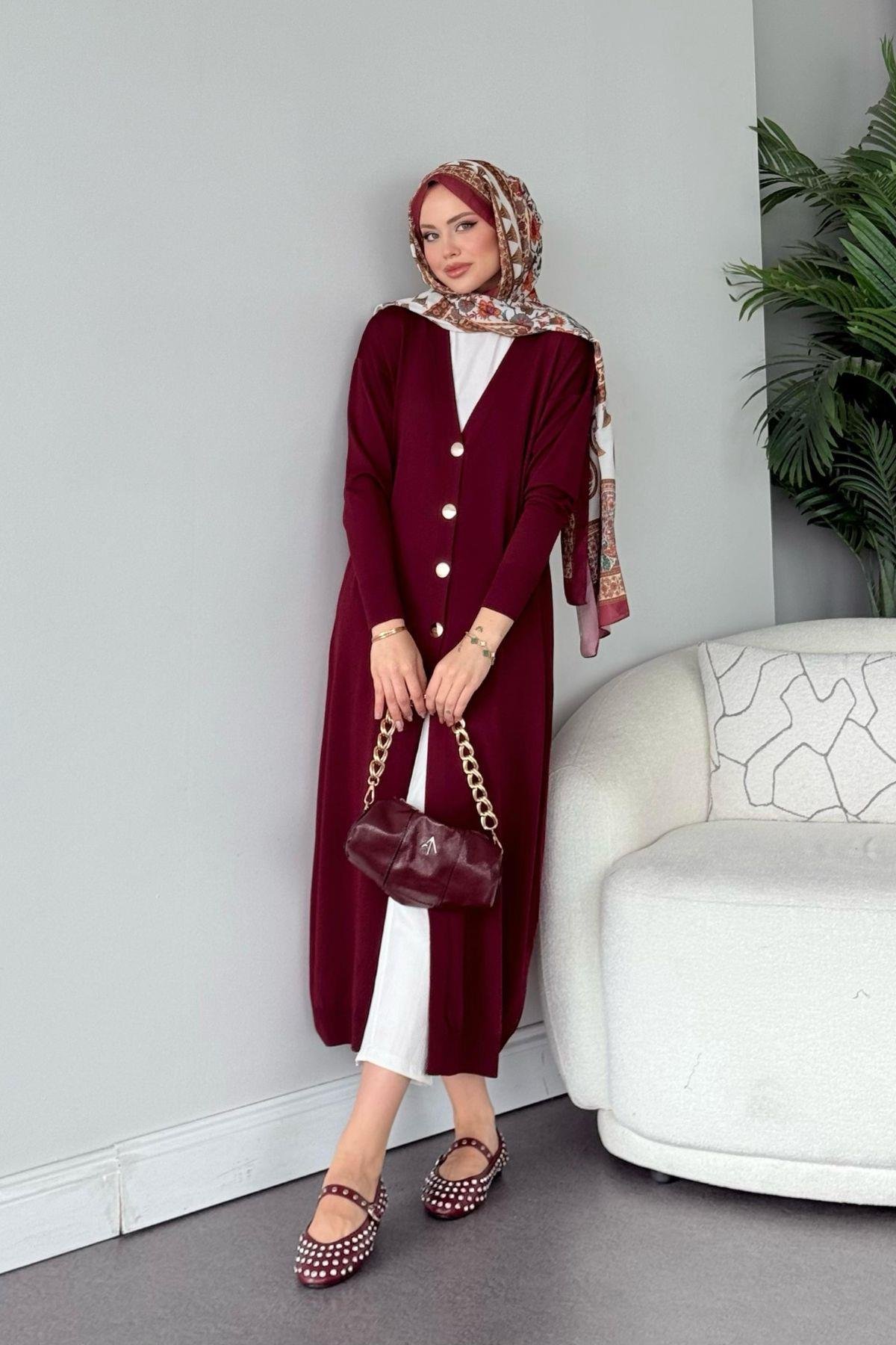 Uzun Soğuk İp Hırka Bordo, Fiyatları Uzun Soğuk İp Hırka Bordo- Haza Moda 