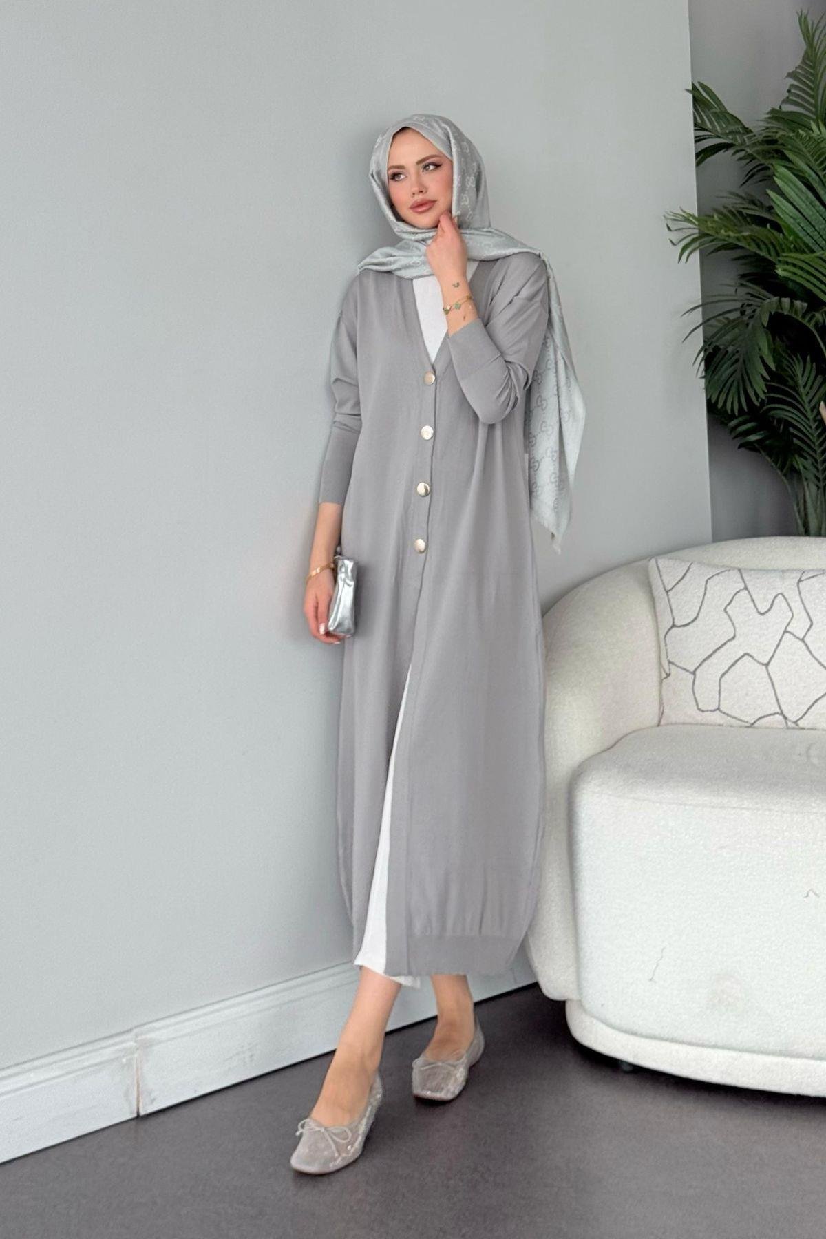 Uzun Soğuk İp Hırka Gri, Fiyatları Uzun Soğuk İp Hırka Gri- Haza Moda 