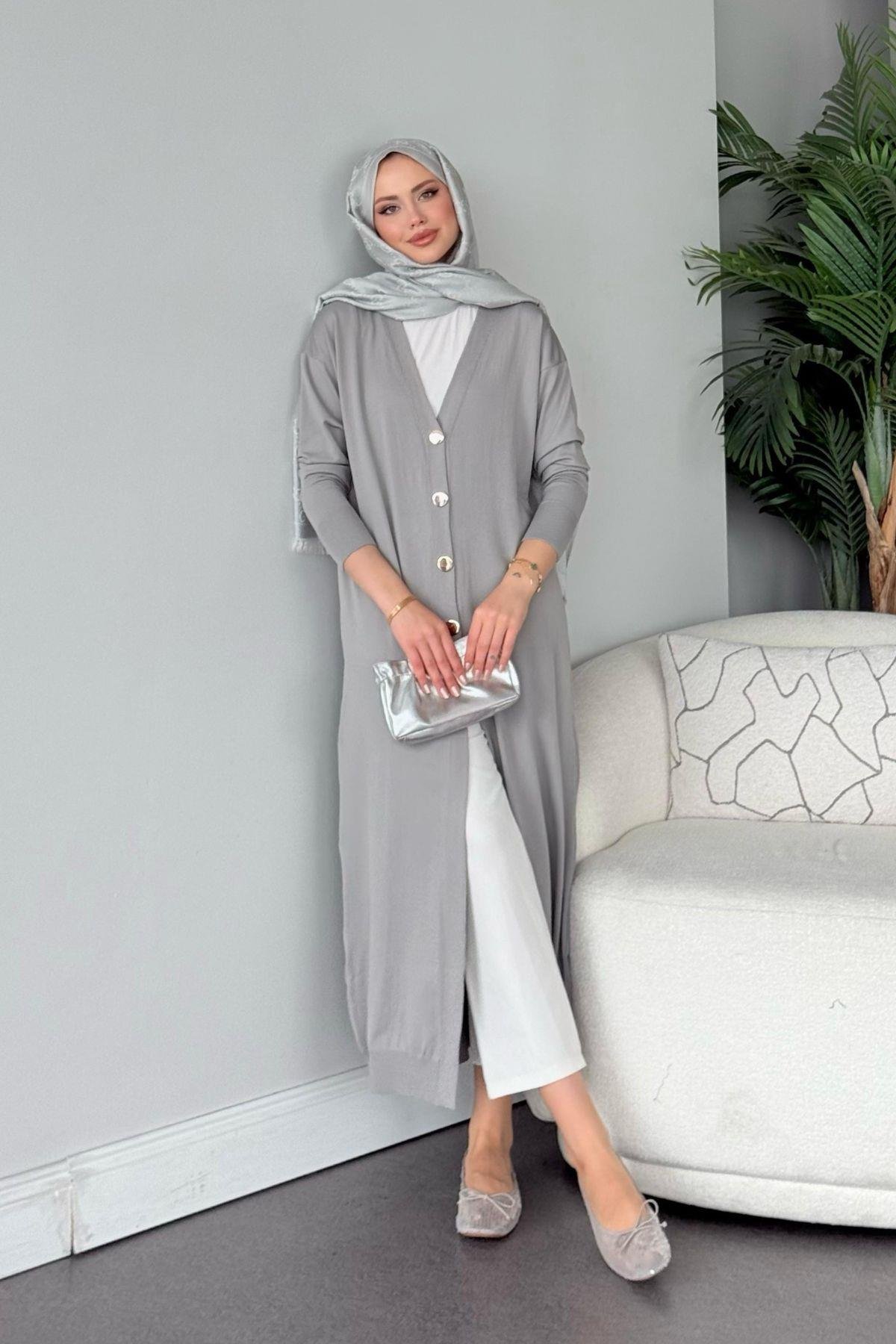 Uzun Soğuk İp Hırka Gri, Fiyatları Uzun Soğuk İp Hırka Gri- Haza Moda 