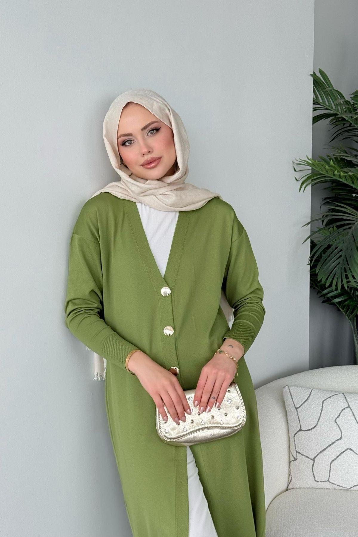 Uzun Soğuk İp Hırka Yeşil, Fiyatları Uzun Soğuk İp Hırka Siyah - Haza Moda 