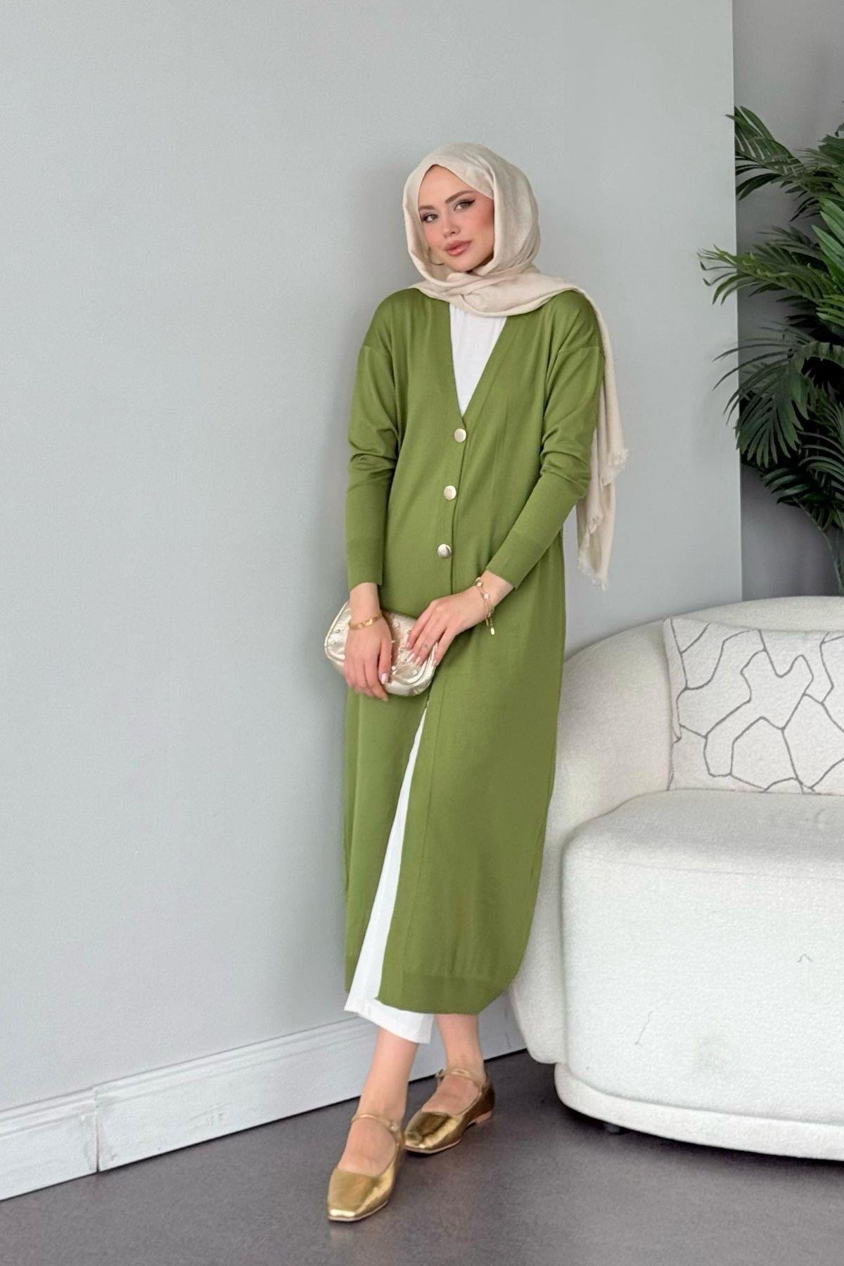 Uzun Soğuk İp Hırka Yeşil, Fiyatları Uzun Soğuk İp Hırka Siyah - Haza Moda 