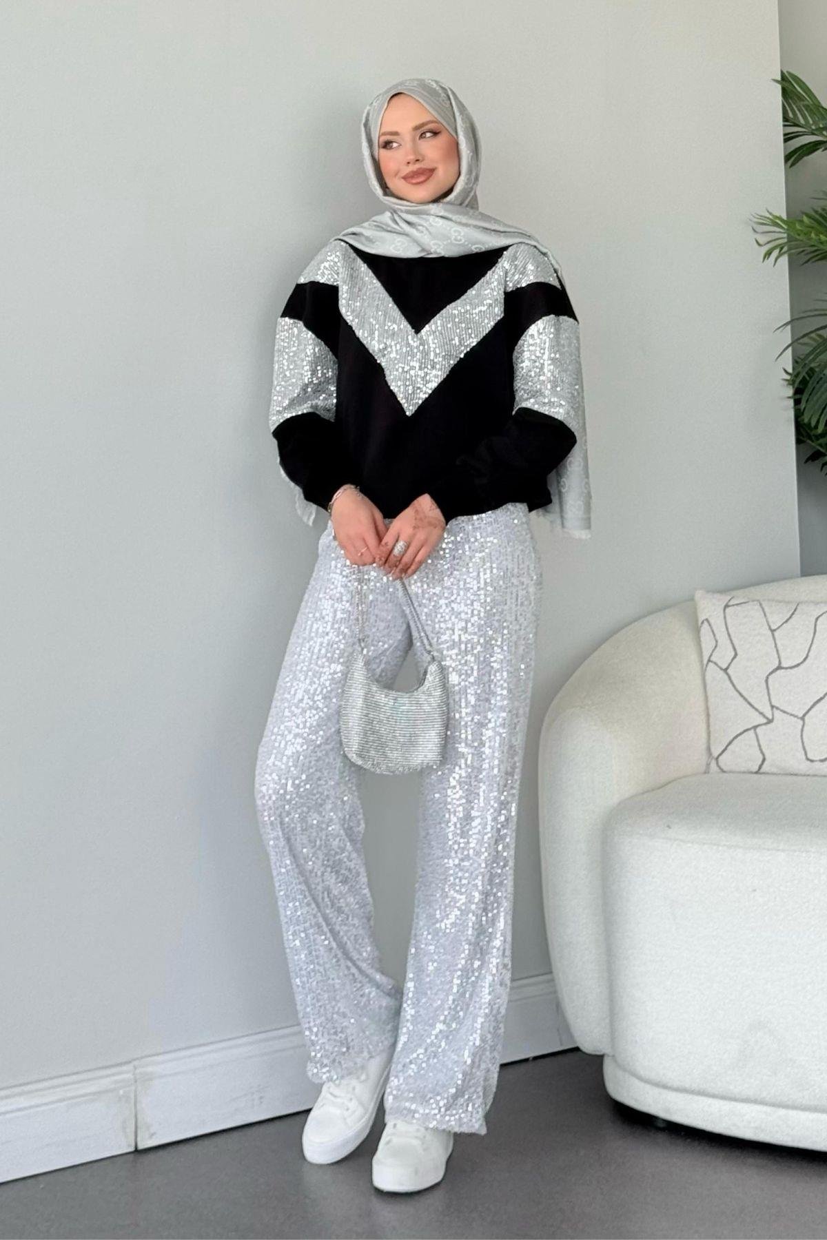 V Desen Payet Sweat Gümüş, Fiyatları 