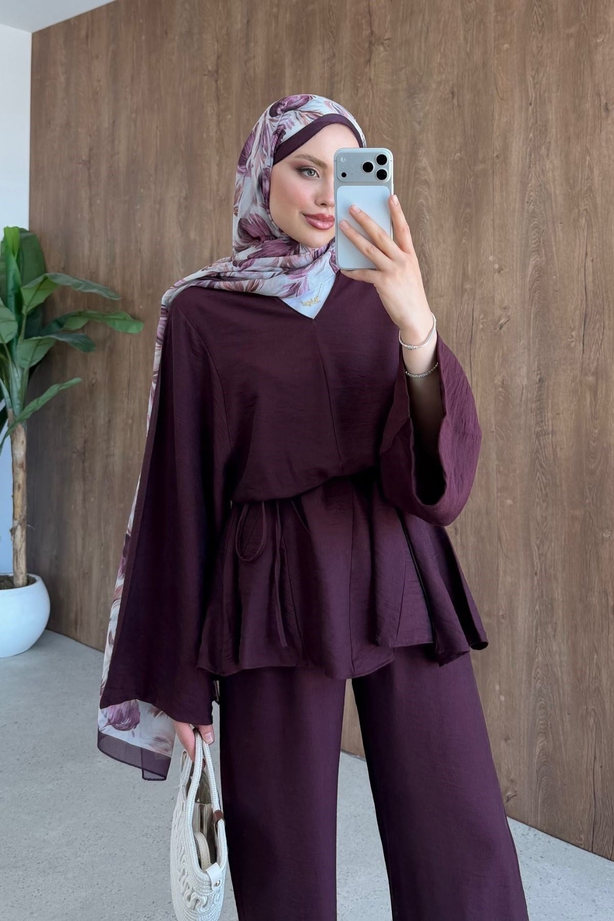 Valide V Yaka Keten Takım Mürdüm, Fiyatları 
