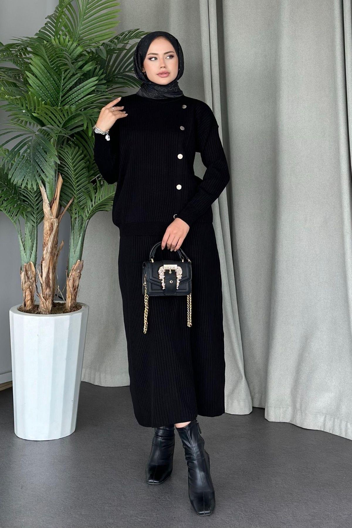 Varda Etekli Triko Takım Siyah, Fiyatları 