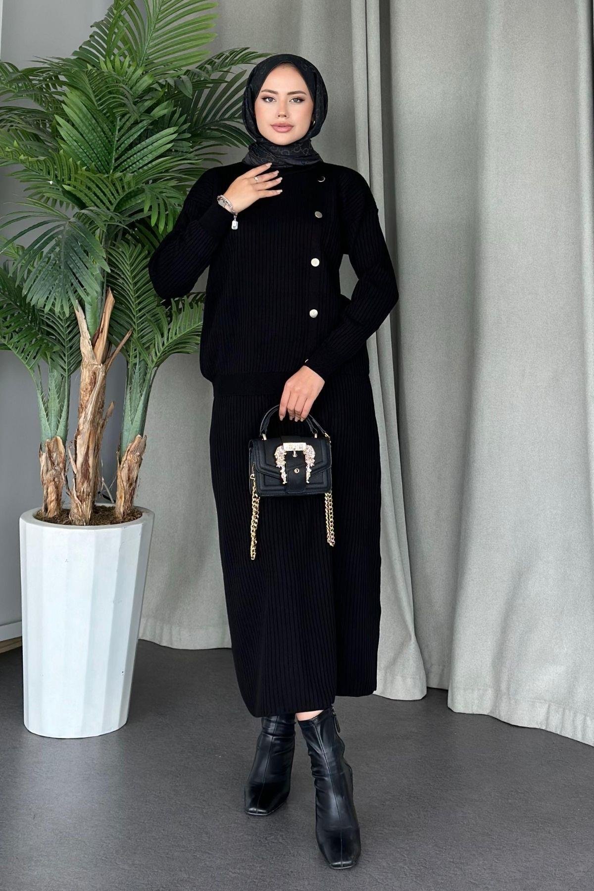 Varda Etekli Triko Takım Siyah, Fiyatları 