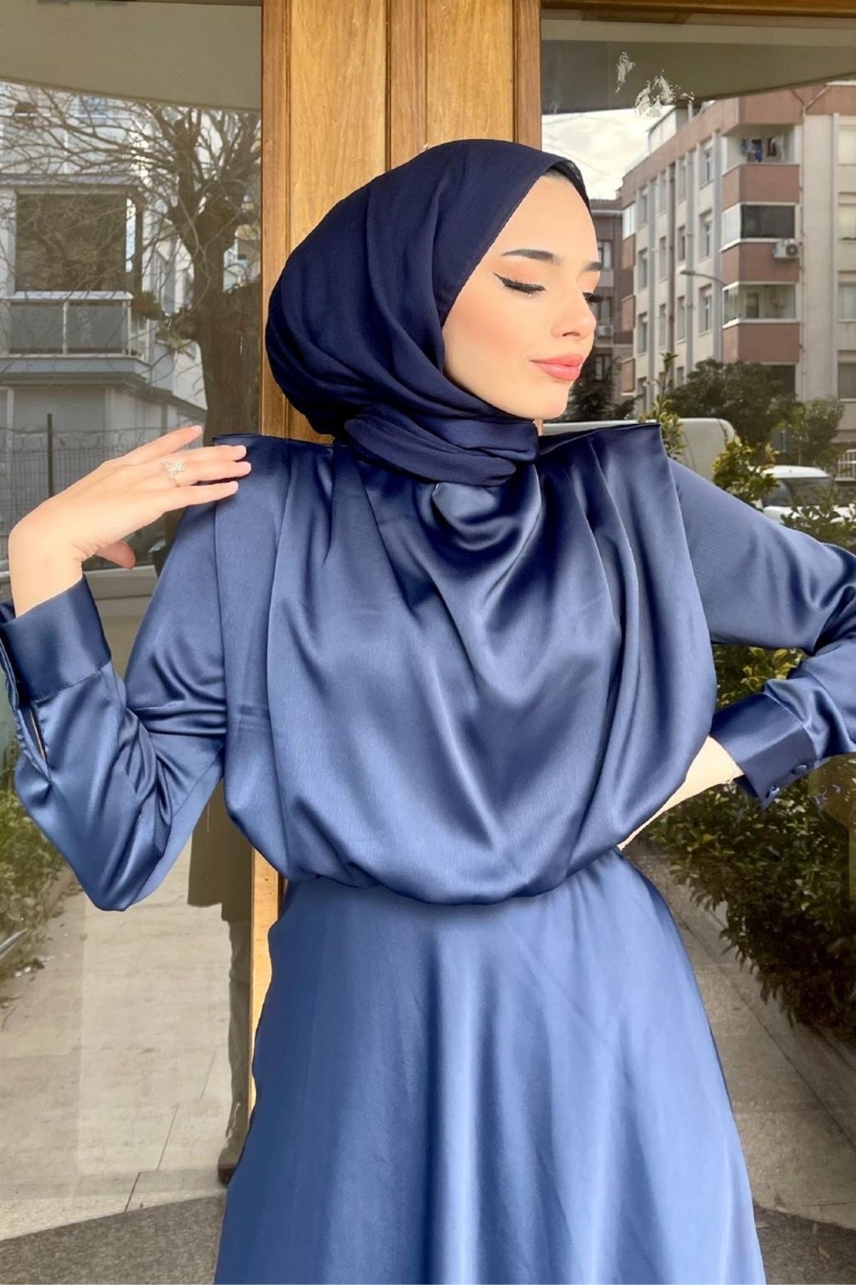 Vatkalı Saten Abiye LACİVERT, Fiyatları Vatkalı Saten Abiye LACİVERT – Haza Moda | Tesettür Giyim