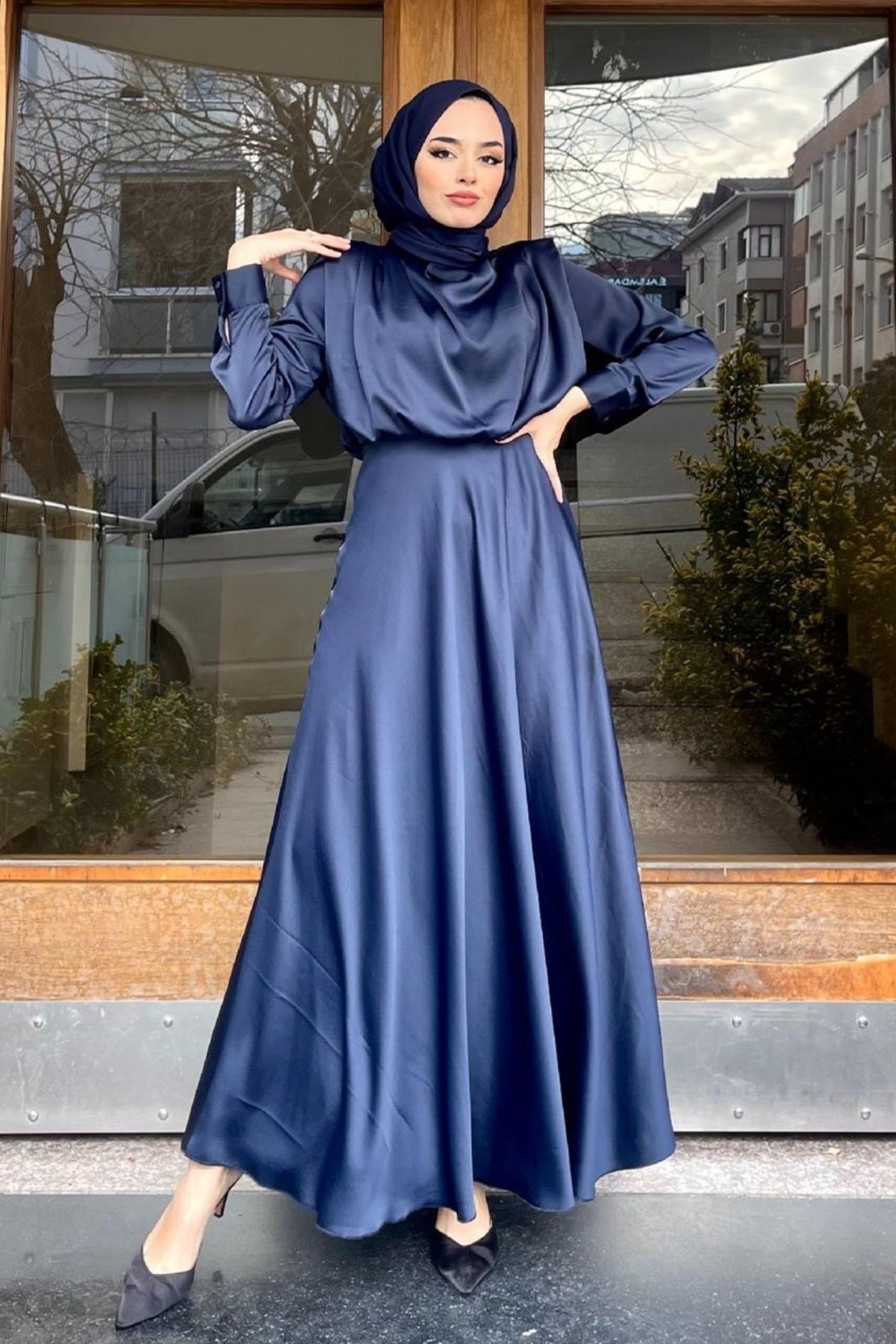 Vatkalı Saten Abiye LACİVERT, Fiyatları Vatkalı Saten Abiye LACİVERT – Haza Moda | Tesettür Giyim