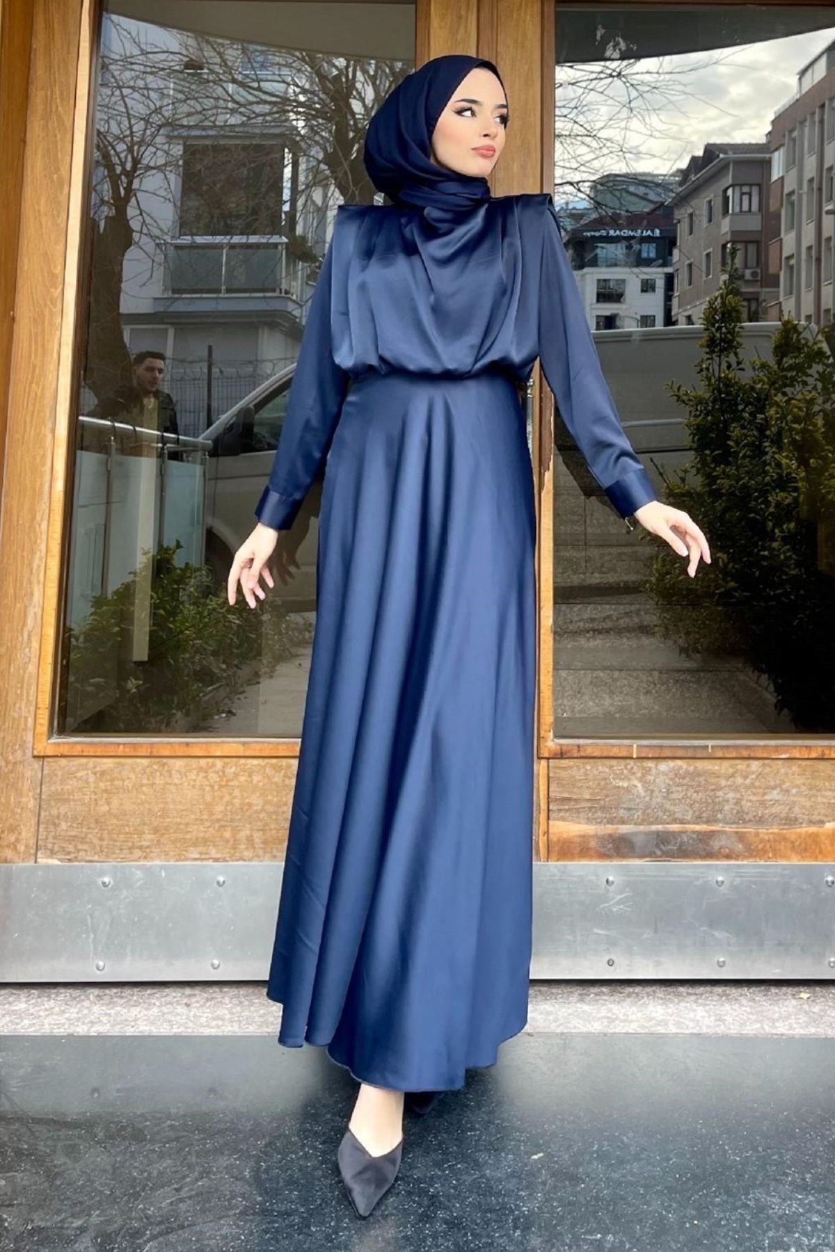 Vatkalı Saten Abiye LACİVERT, Fiyatları Vatkalı Saten Abiye LACİVERT – Haza Moda | Tesettür Giyim