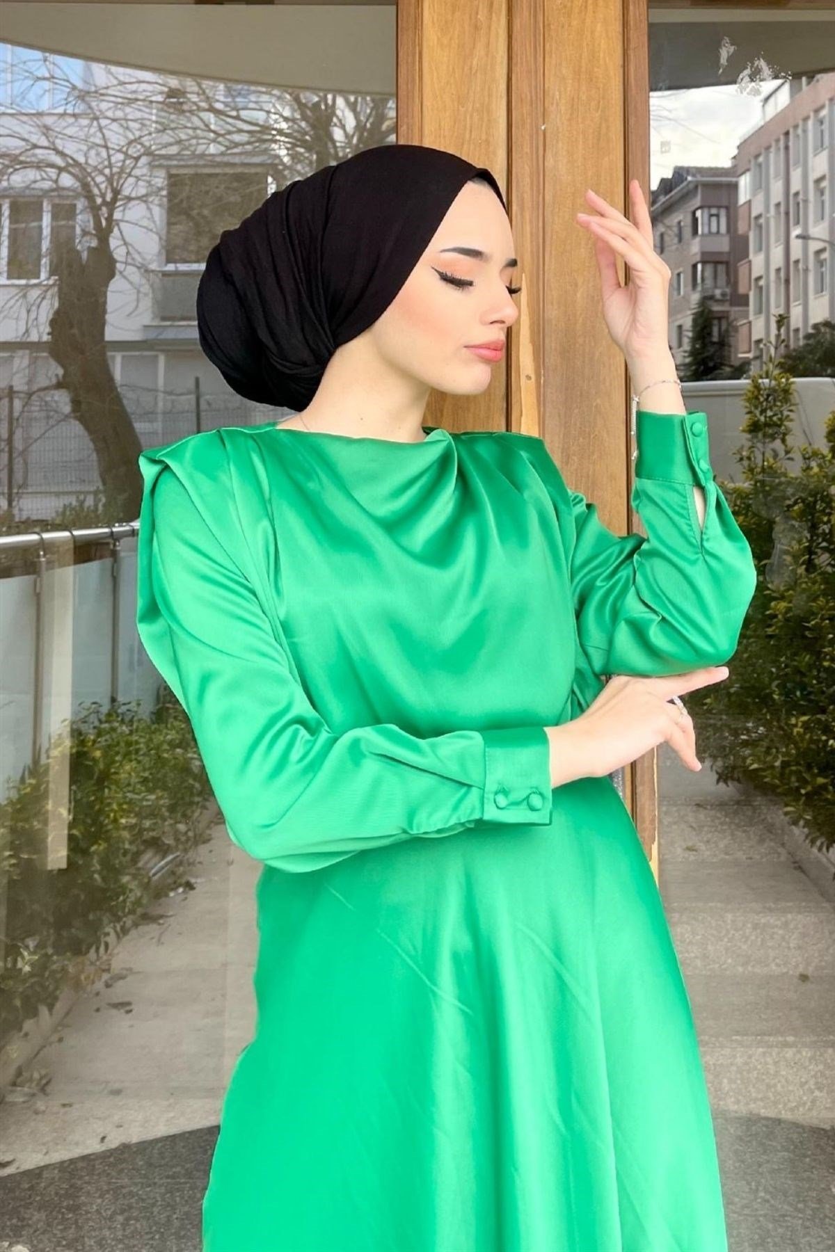 Vatkalı Saten Abiye YEŞİL, Fiyatları Vatkalı Saten Abiye YEŞİL – Haza Moda | Tesettür Giyim