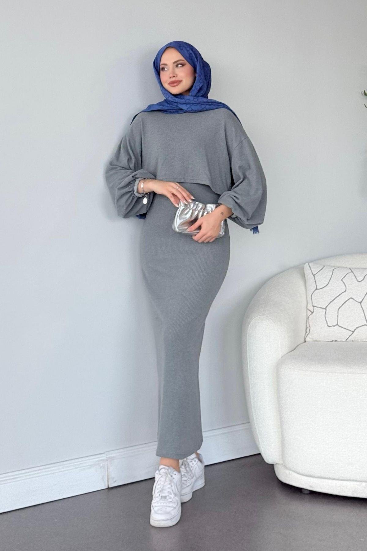 Velvet Triko Elbise Gri, Fiyatları 