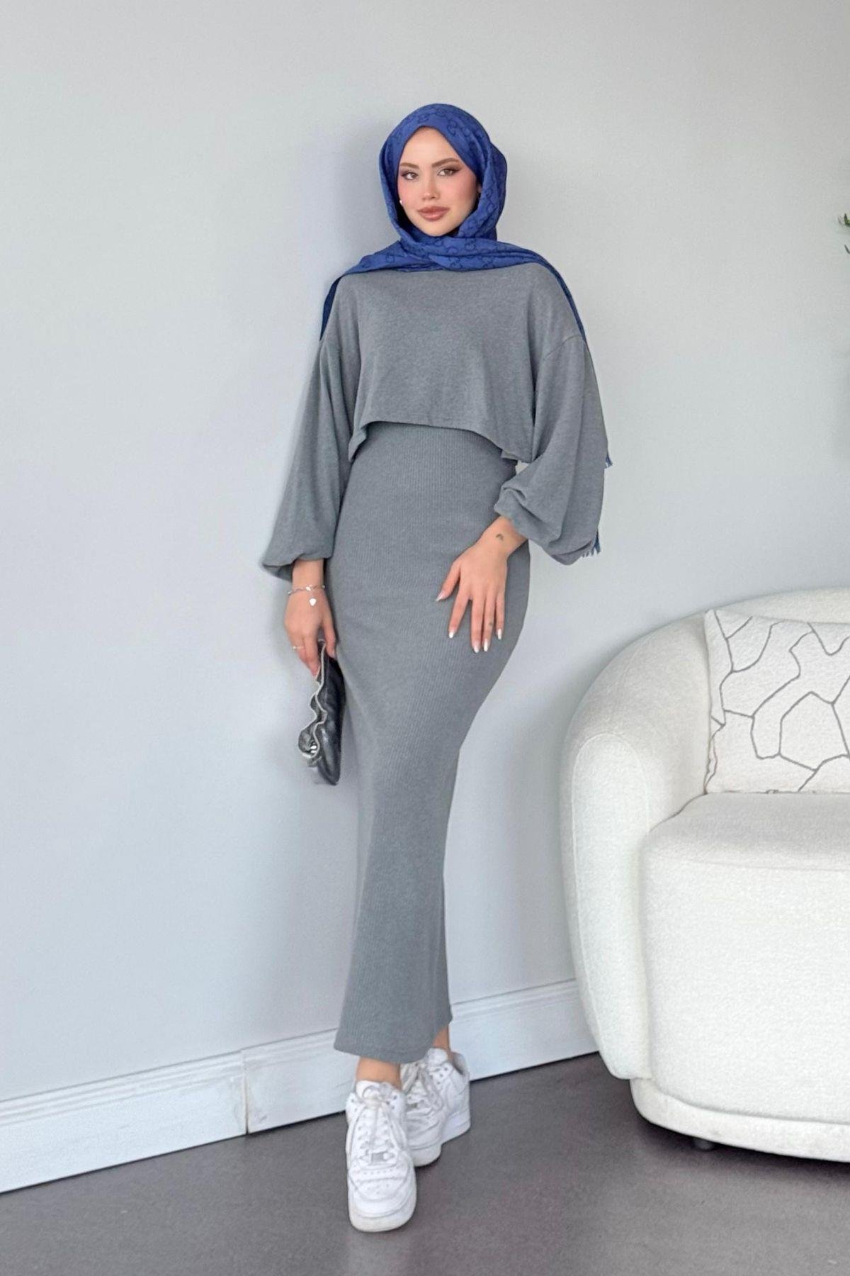 Velvet Triko Elbise Gri, Fiyatları 