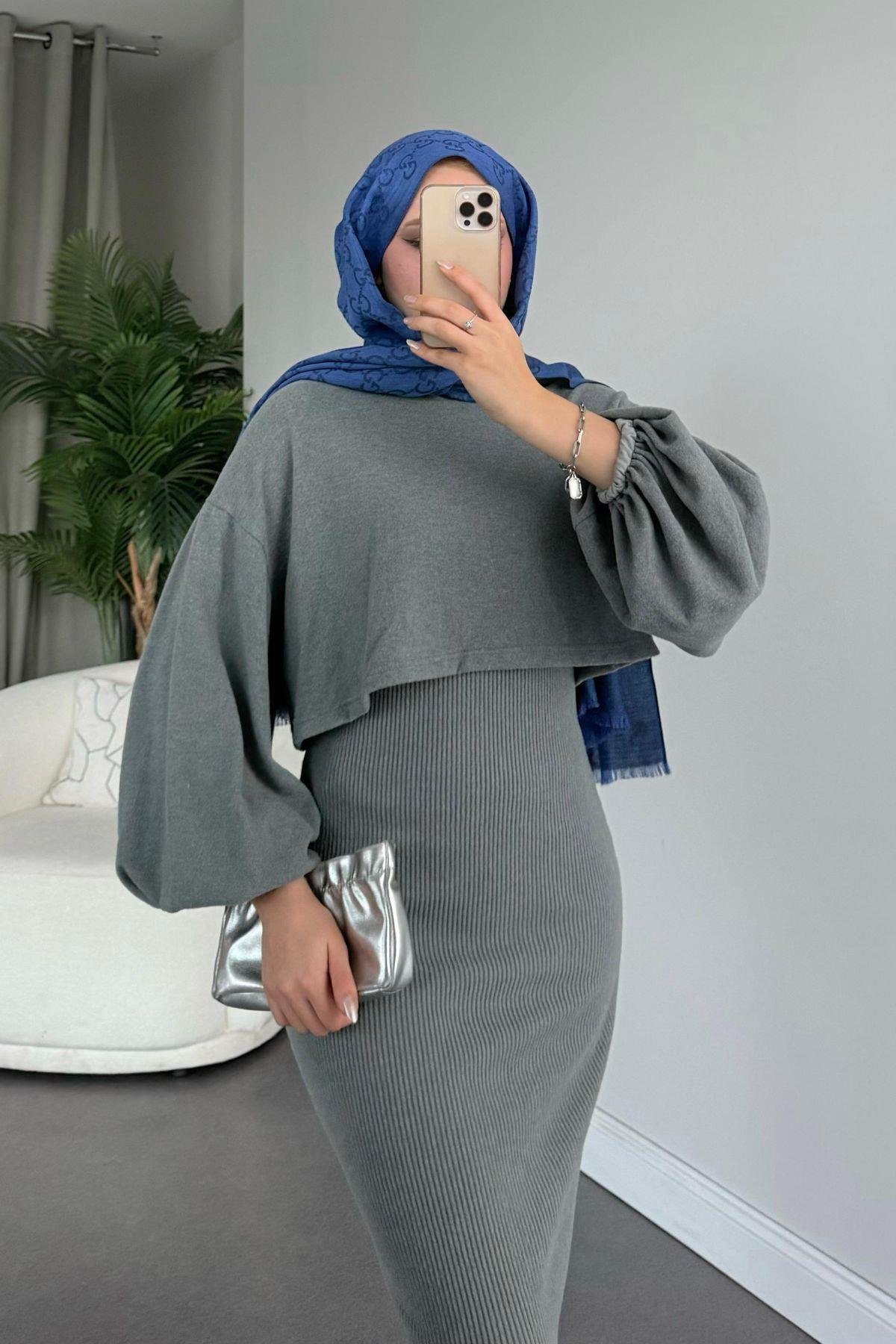 Velvet Triko Elbise Gri, Fiyatları 