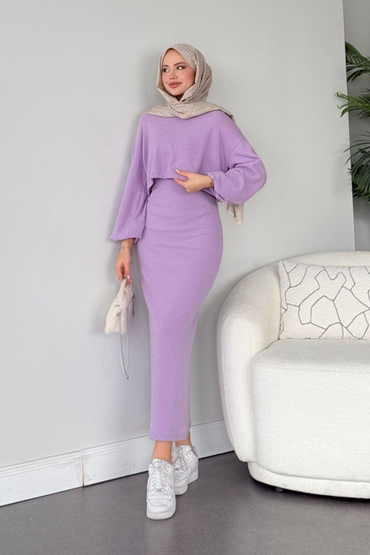 Velvet Triko Elbise Lila, Fiyatları 