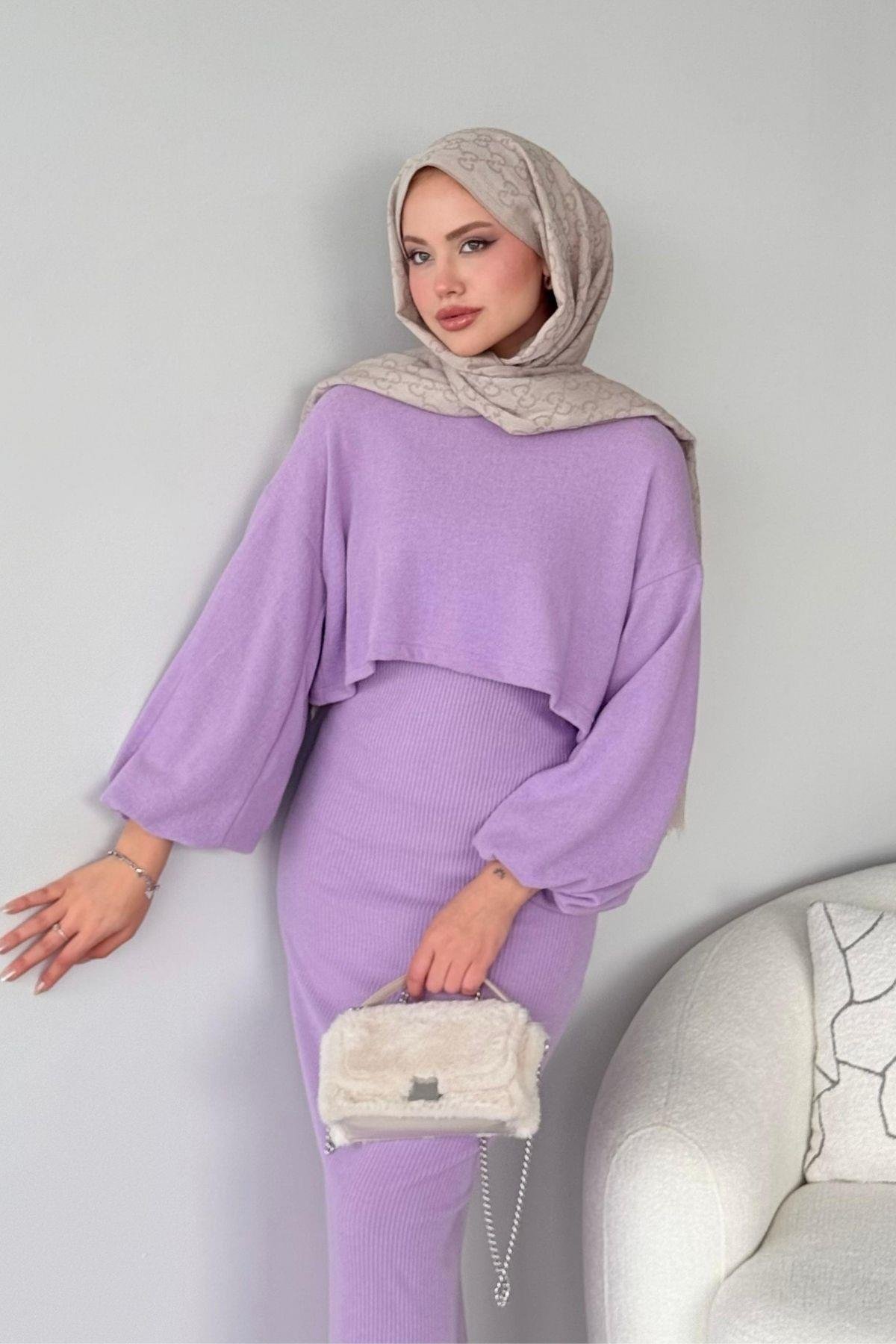 Velvet Triko Elbise Lila, Fiyatları 