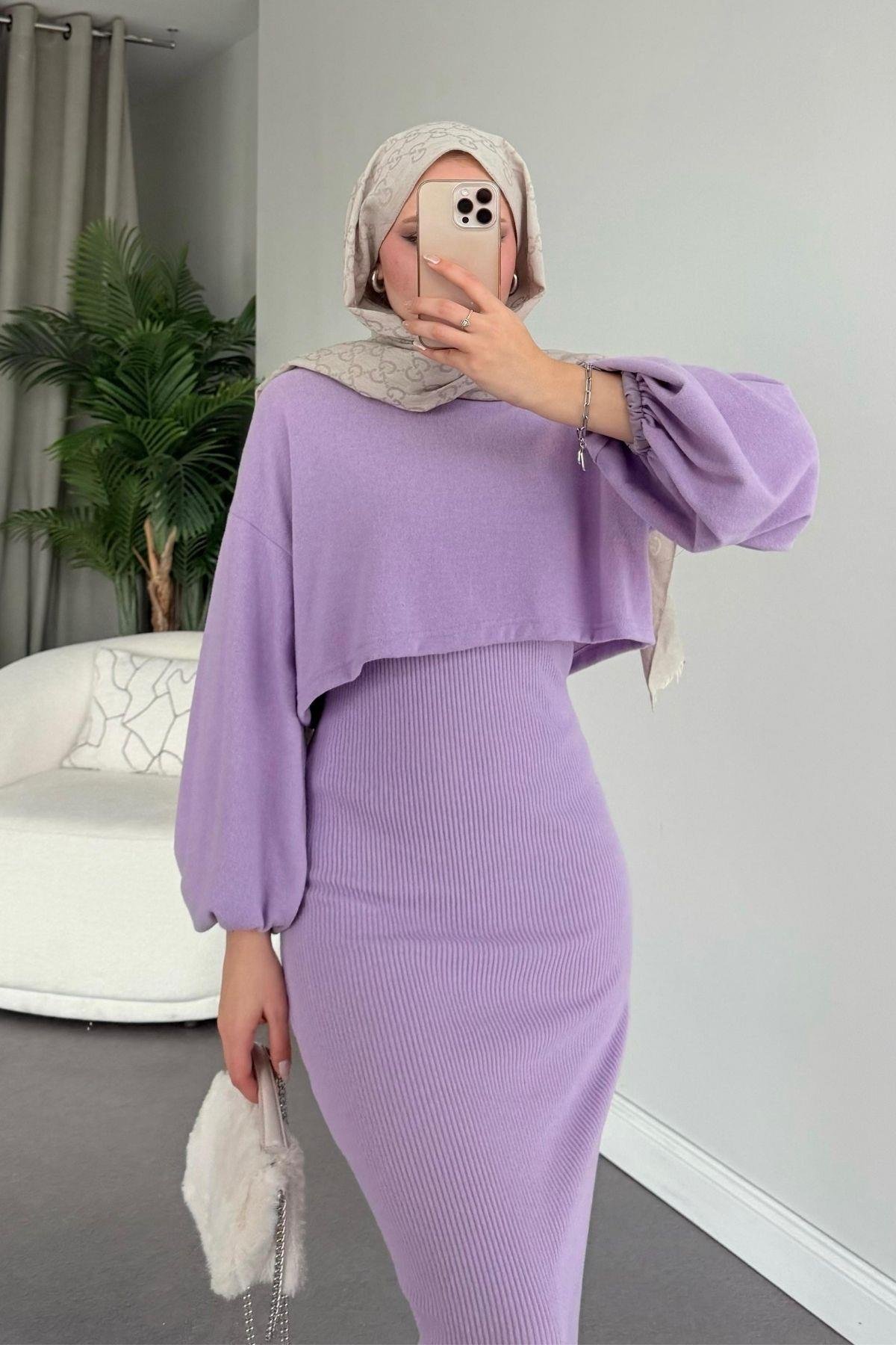 Velvet Triko Elbise Lila, Fiyatları 