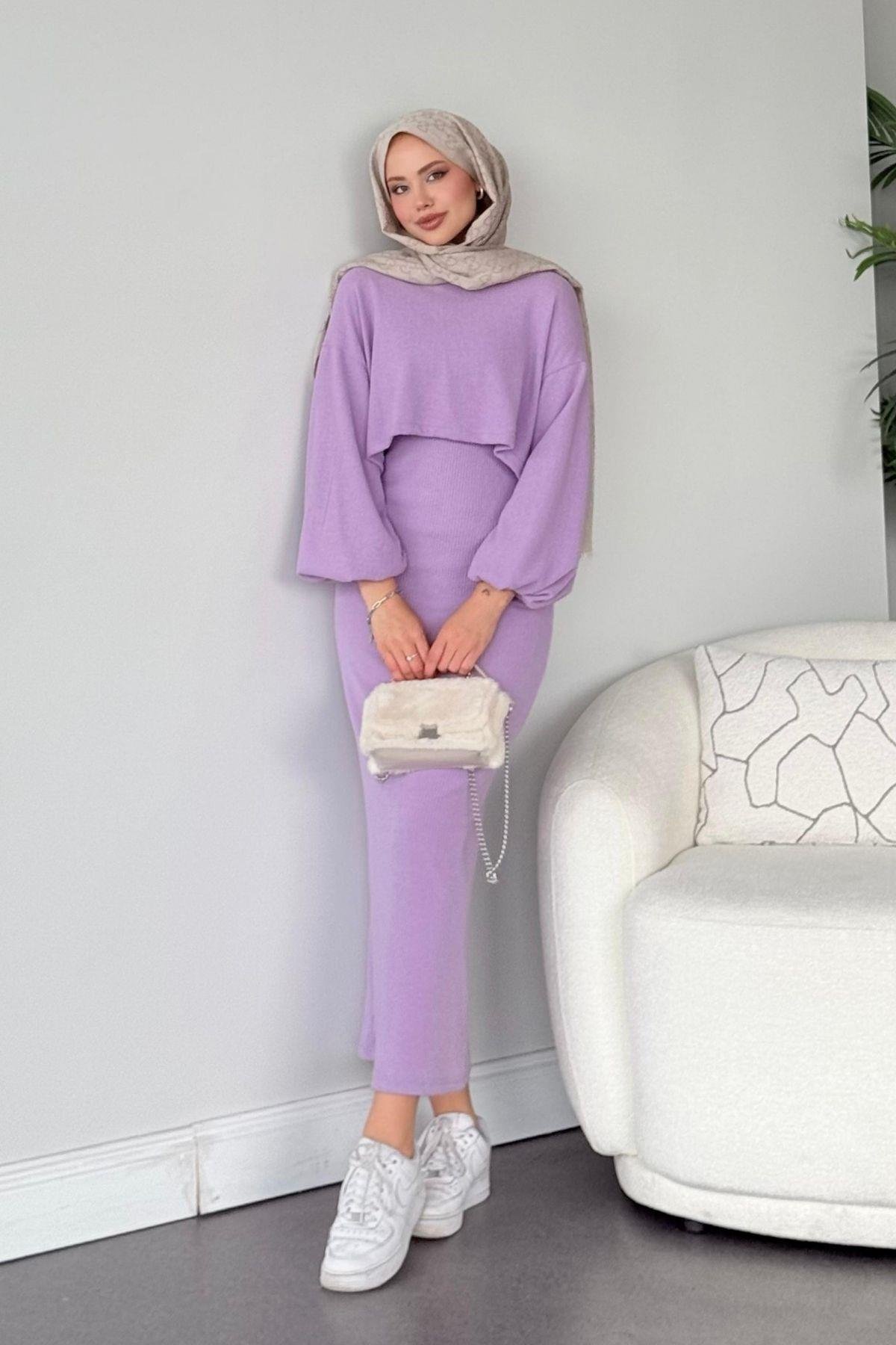 Velvet Triko Elbise Lila, Fiyatları 