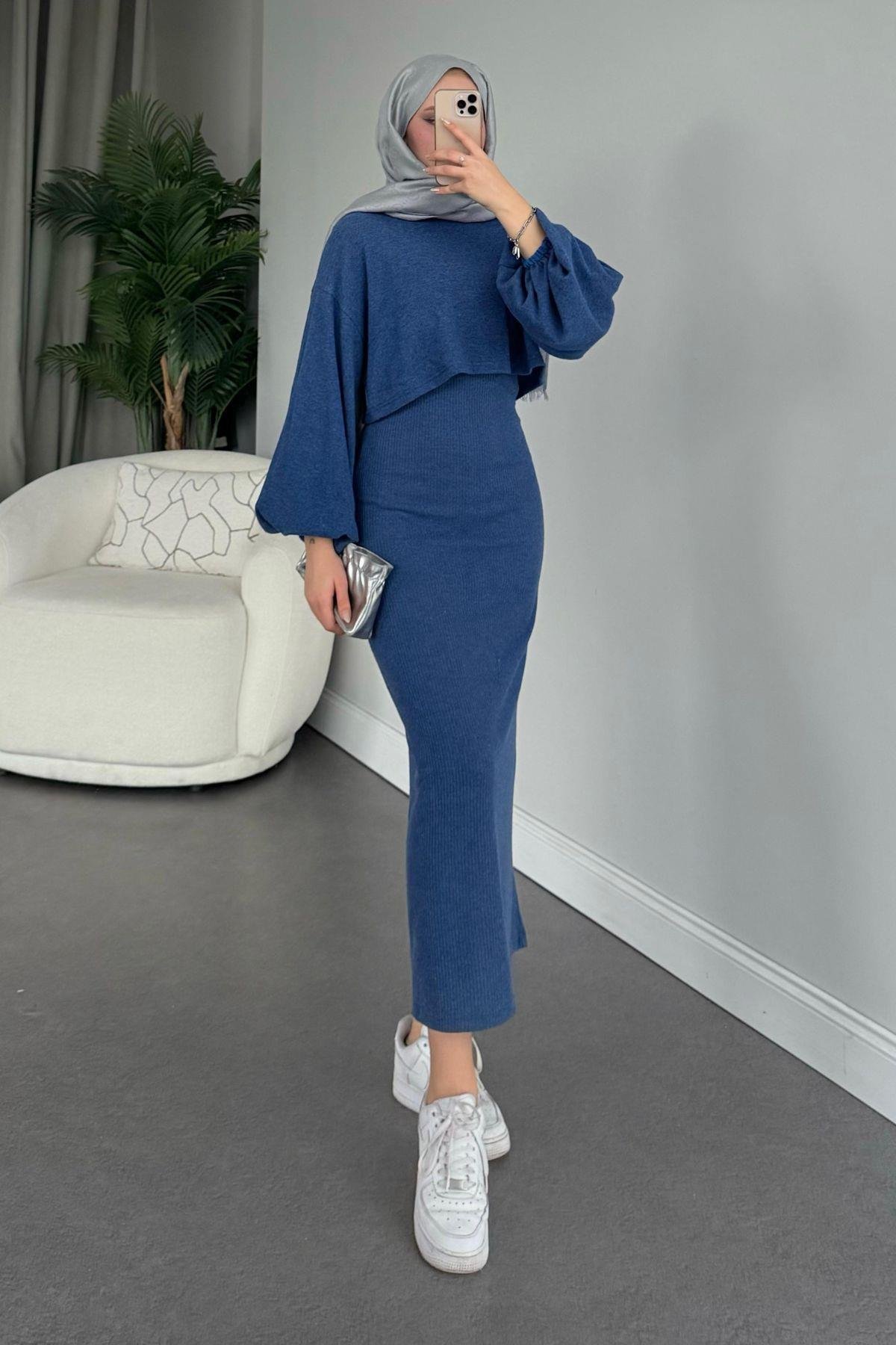 Velvet Triko Elbise Mavi, Fiyatları 