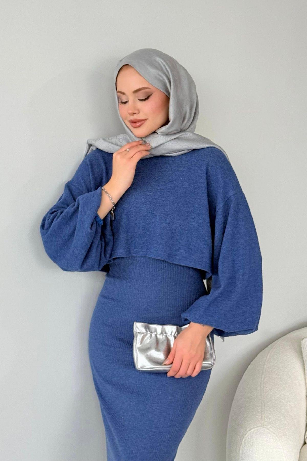 Velvet Triko Elbise Mavi, Fiyatları 