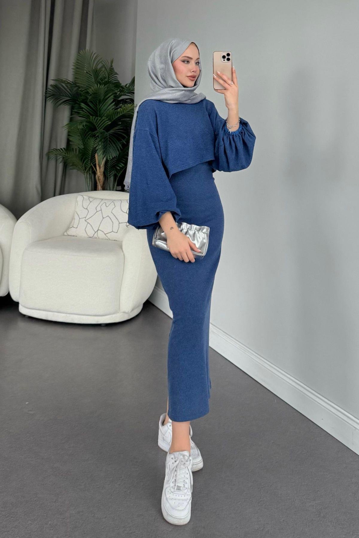 Velvet Triko Elbise Mavi, Fiyatları 