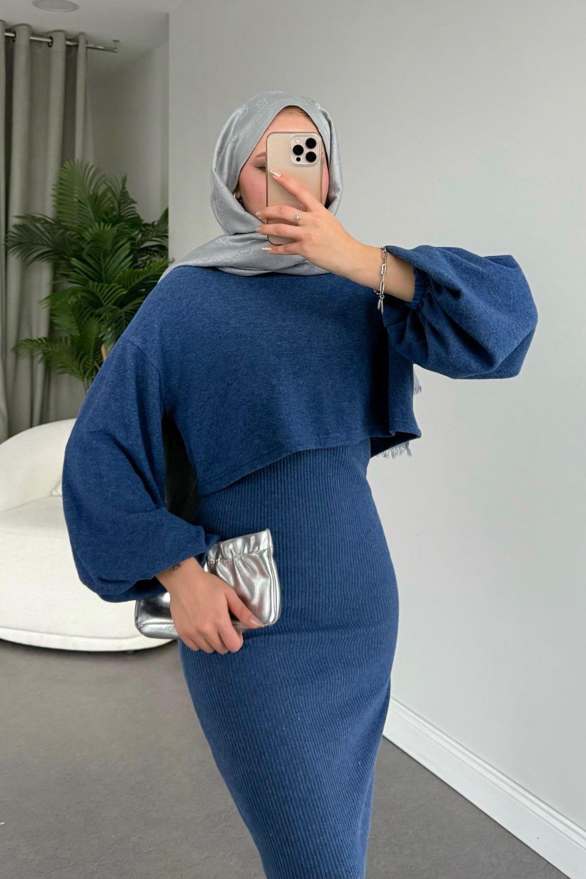 Velvet Triko Elbise Mavi, Fiyatları 