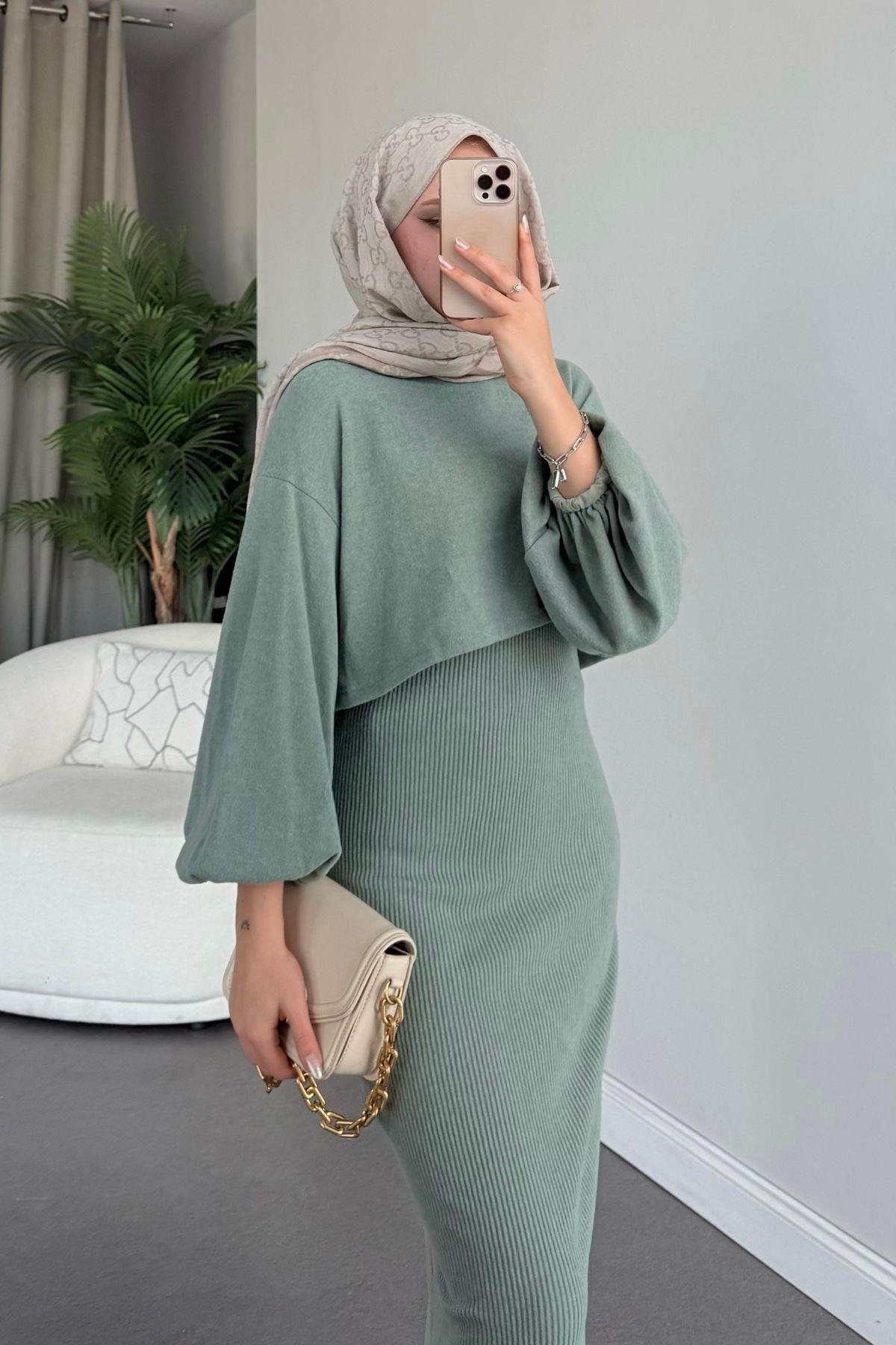 Velvet Triko Elbise Su Yeşili, Fiyatları 