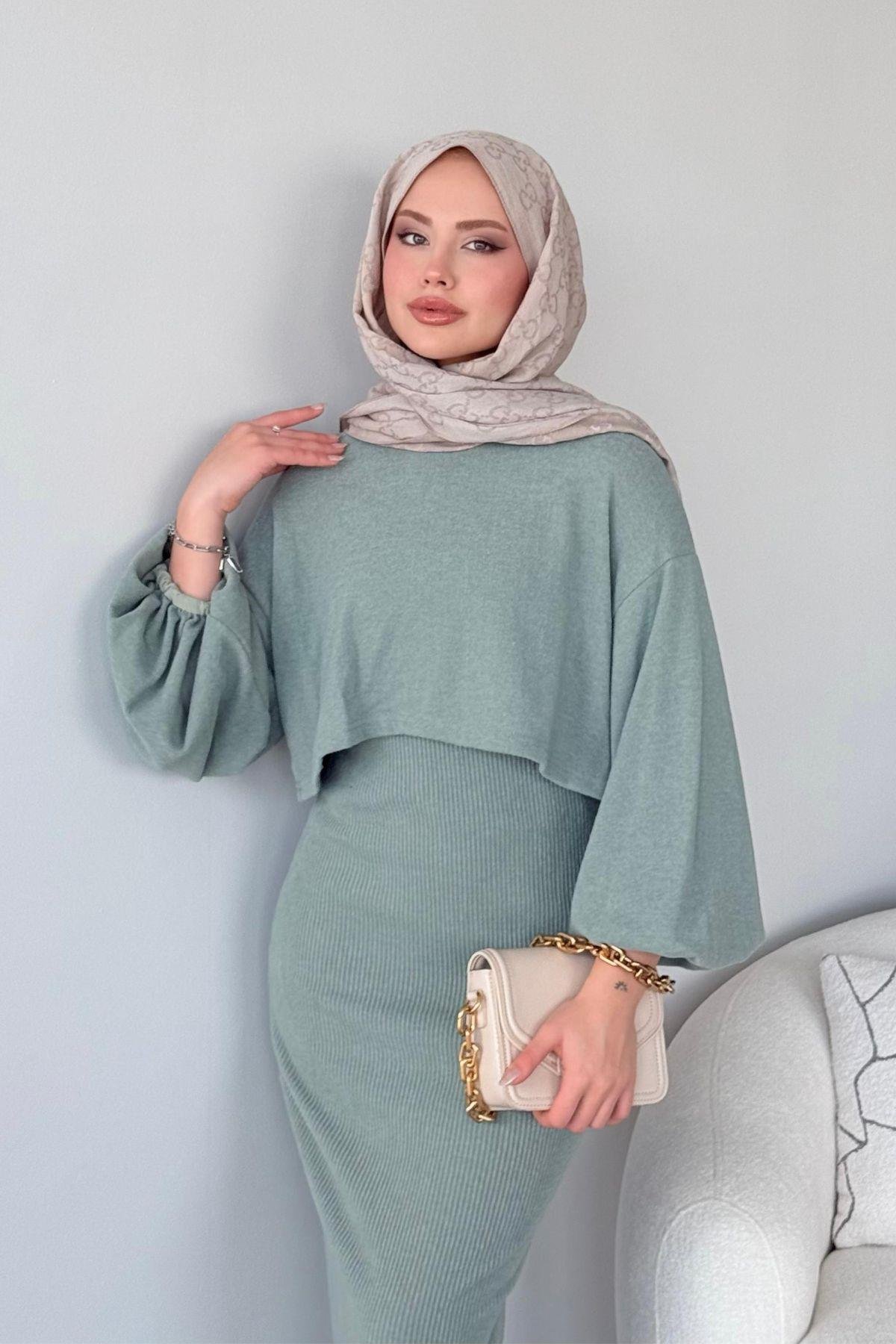 Velvet Triko Elbise Su Yeşili, Fiyatları 