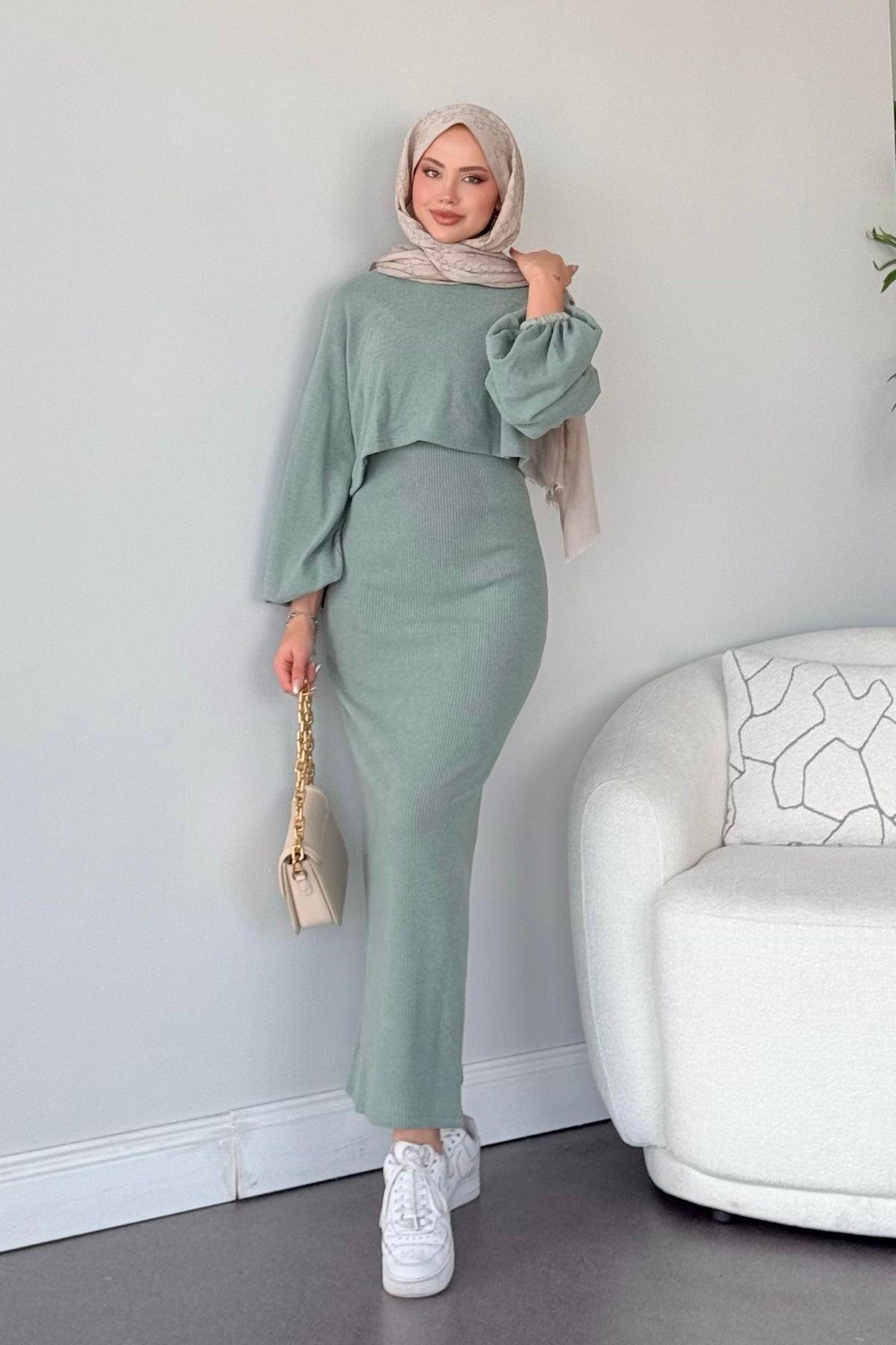 Velvet Triko Elbise Su Yeşili, Fiyatları 