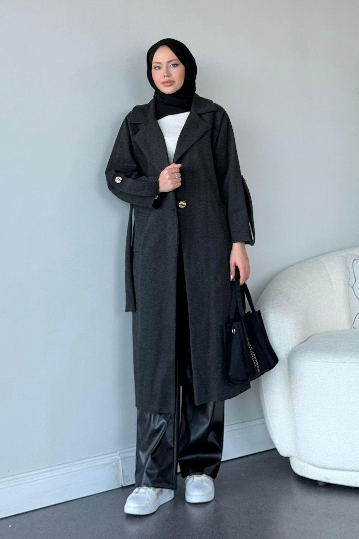 Vişhy Kaşe Kaban Antrasit, Fiyatları Haza Moda | Tesettür Giyim | Vişhy Kaşe Kaban Antrasit