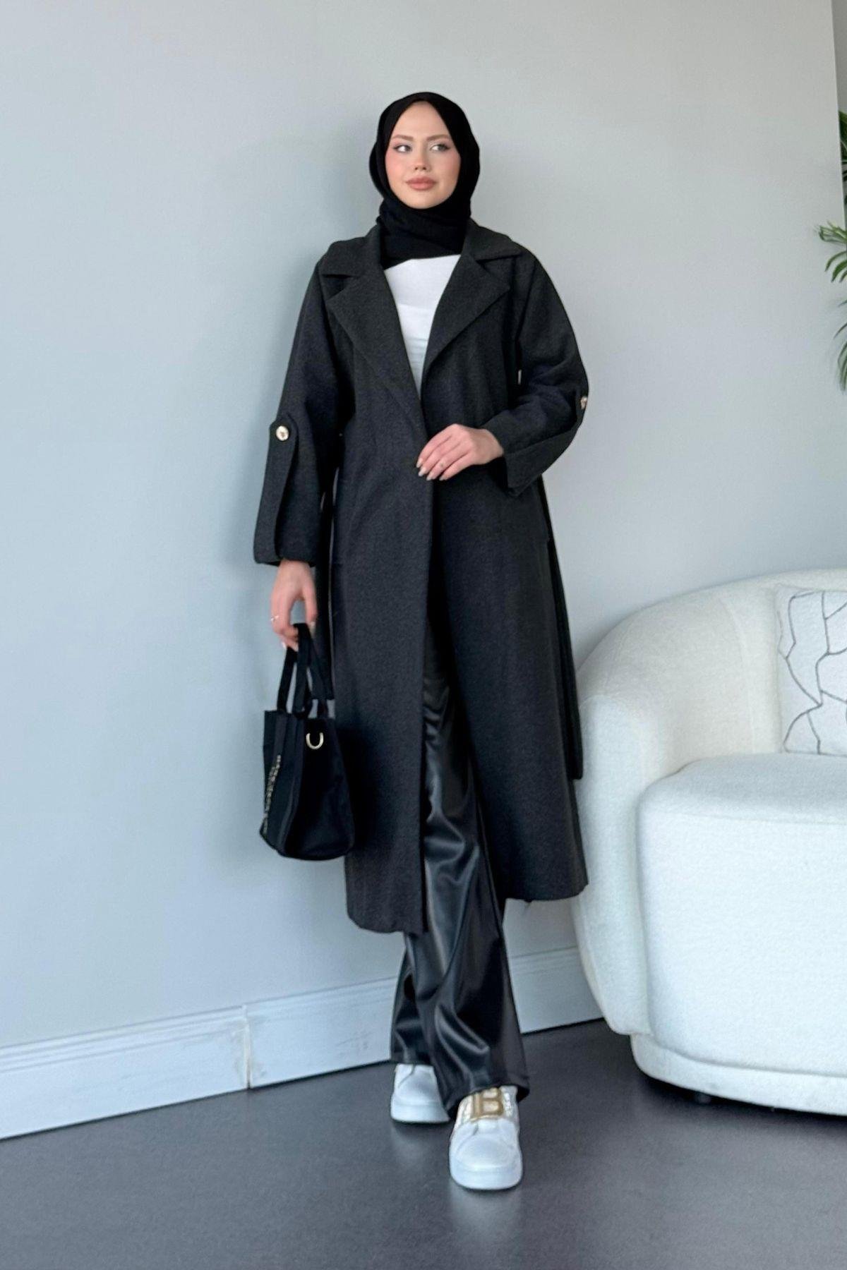 Vişhy Kaşe Kaban Antrasit, Fiyatları Haza Moda | Tesettür Giyim | Vişhy Kaşe Kaban Antrasit