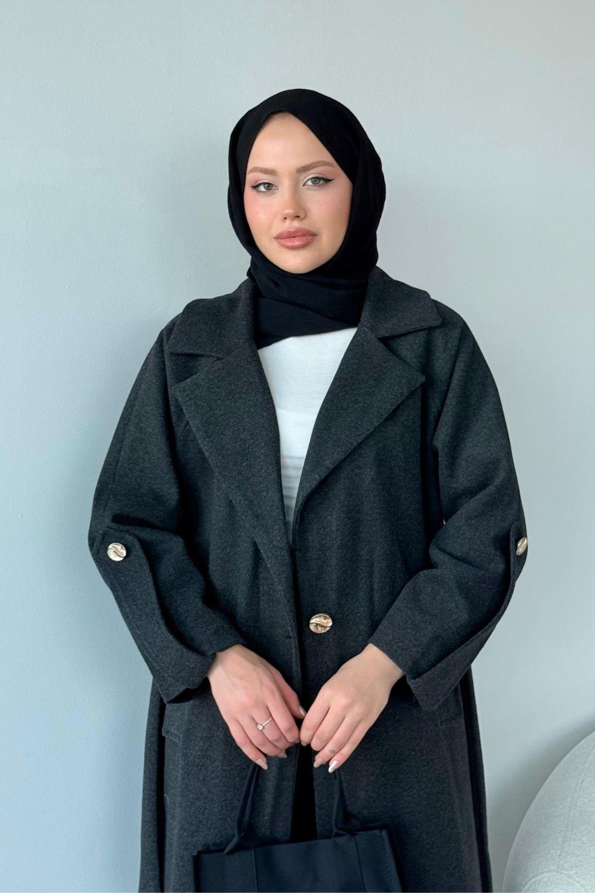Vişhy Kaşe Kaban Antrasit, Fiyatları Haza Moda | Tesettür Giyim | Vişhy Kaşe Kaban Antrasit